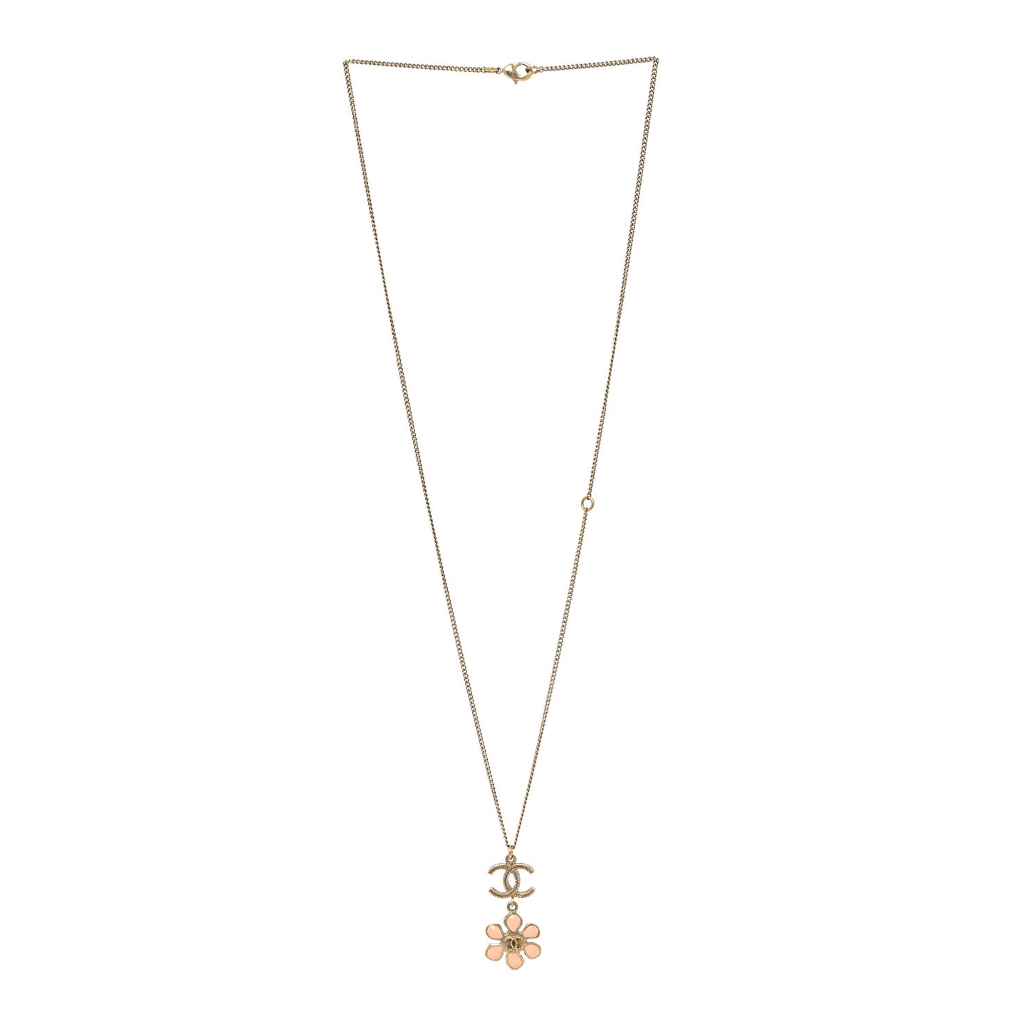 Enamel Pearl CC Flower Pendant Necklace Pink Gold