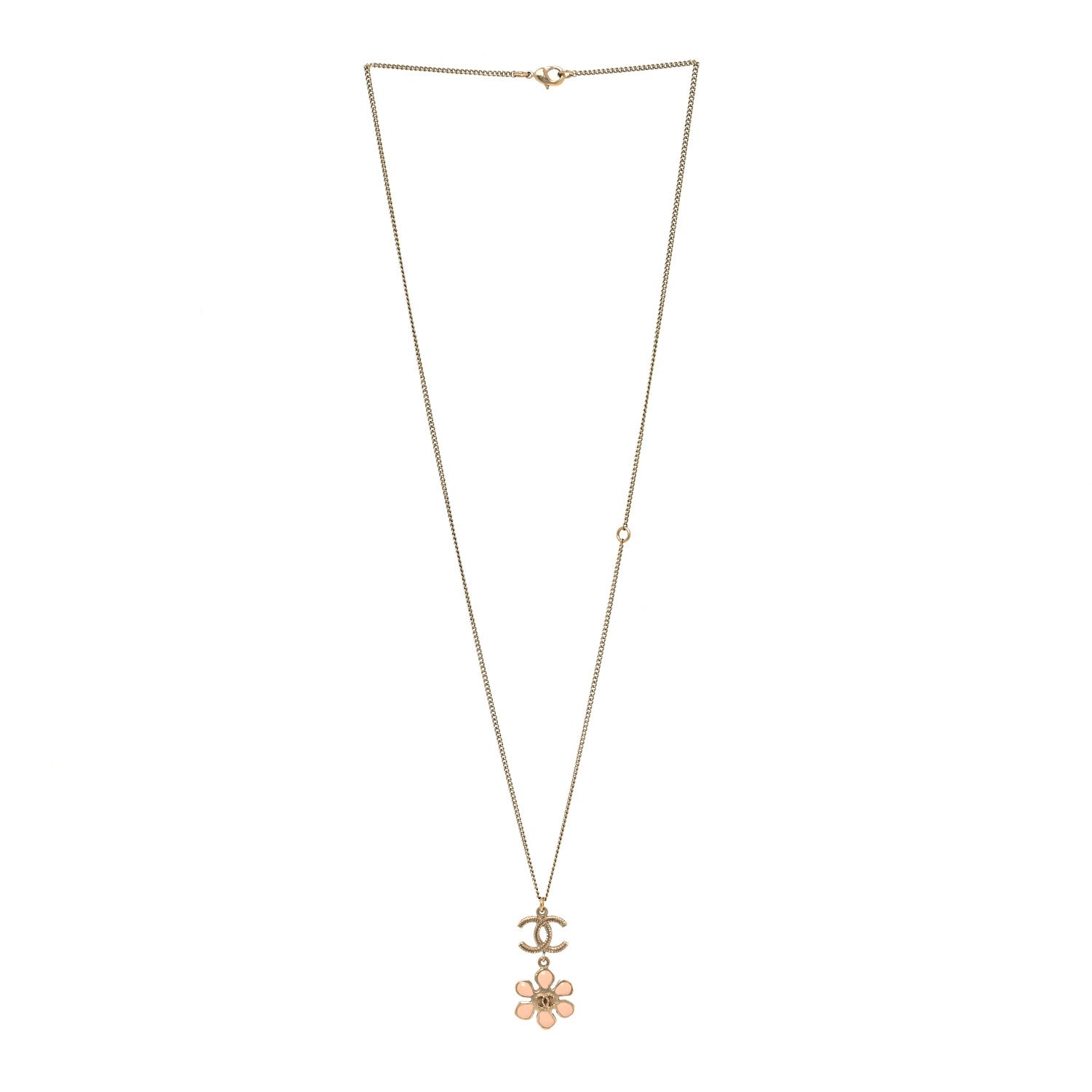 Chanel Enamel Pearl CC Flower Pendant Necklace Pink Gold 3 of 4
