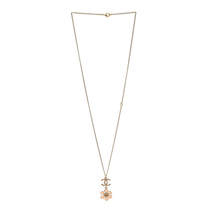 Chanel Enamel Pearl CC Flower Pendant Necklace Pink Gold 3 of 4