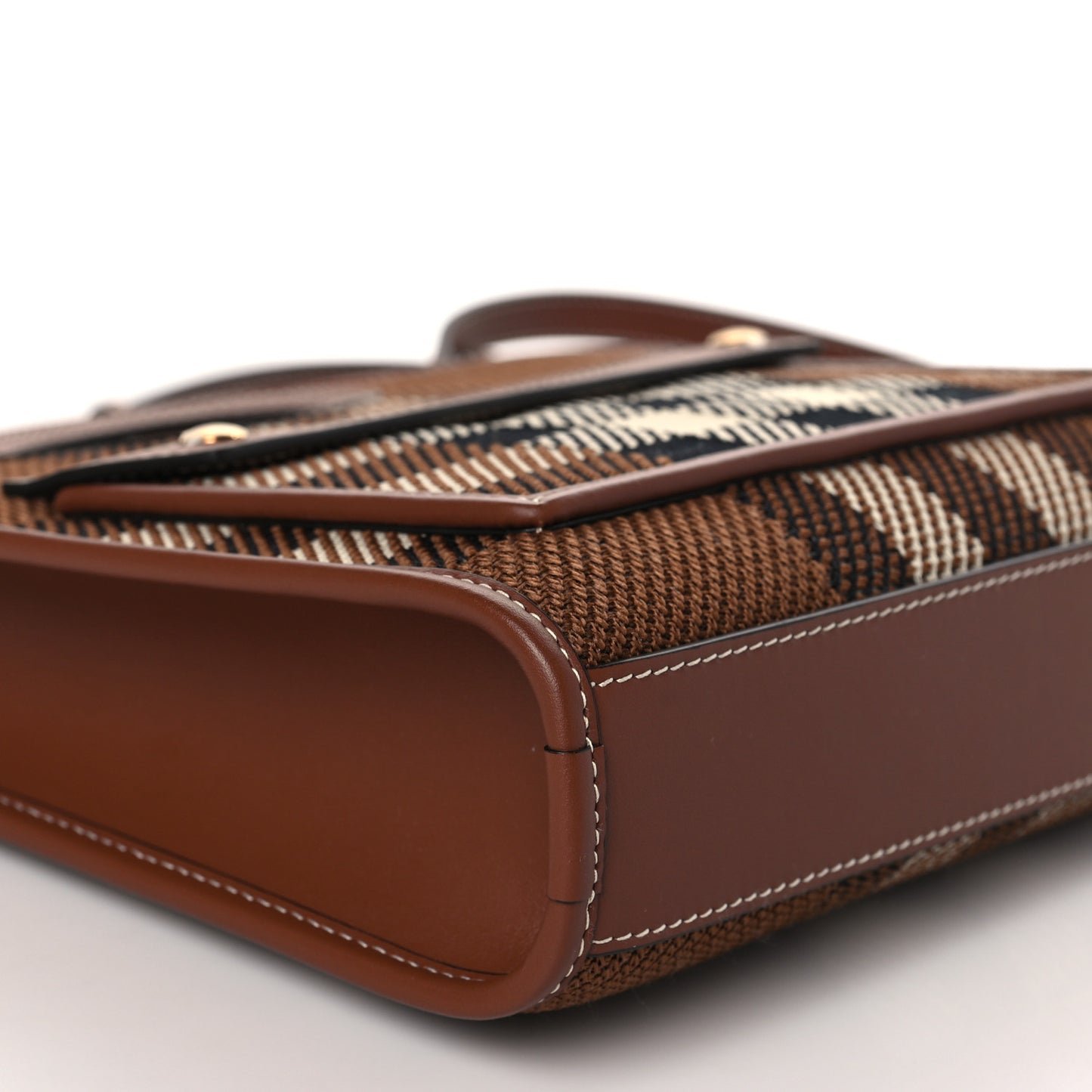 Smooth Calfskin Canvas Check Mini Pocket Bag Dark Birch Brown