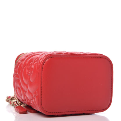 Chanel Lambskin Camellia Embossed Mini Vanity Case With Chain Red 4 of 10
