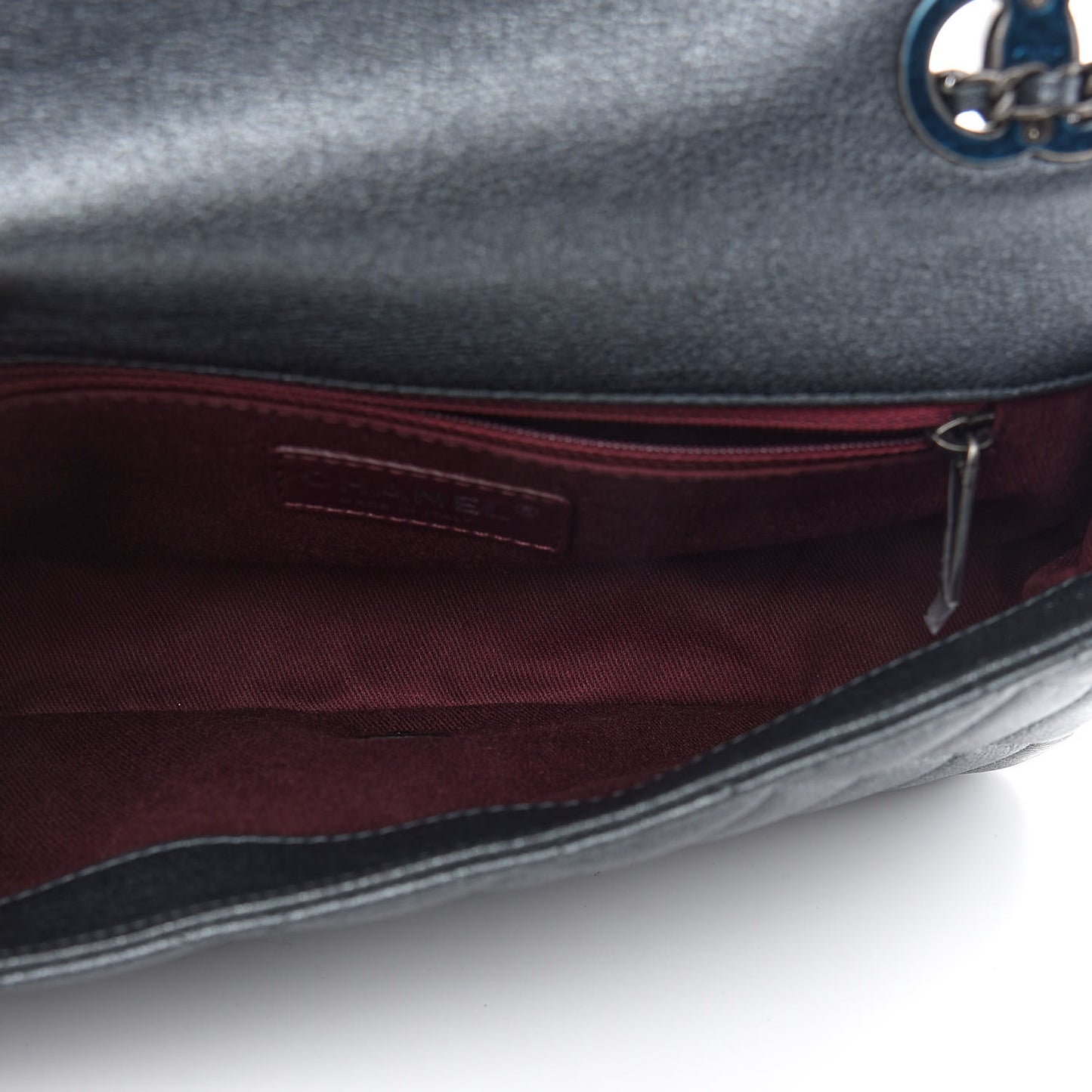 Metallic Calfskin Quilted Medium CC Eyelet Flap Dark Silver
