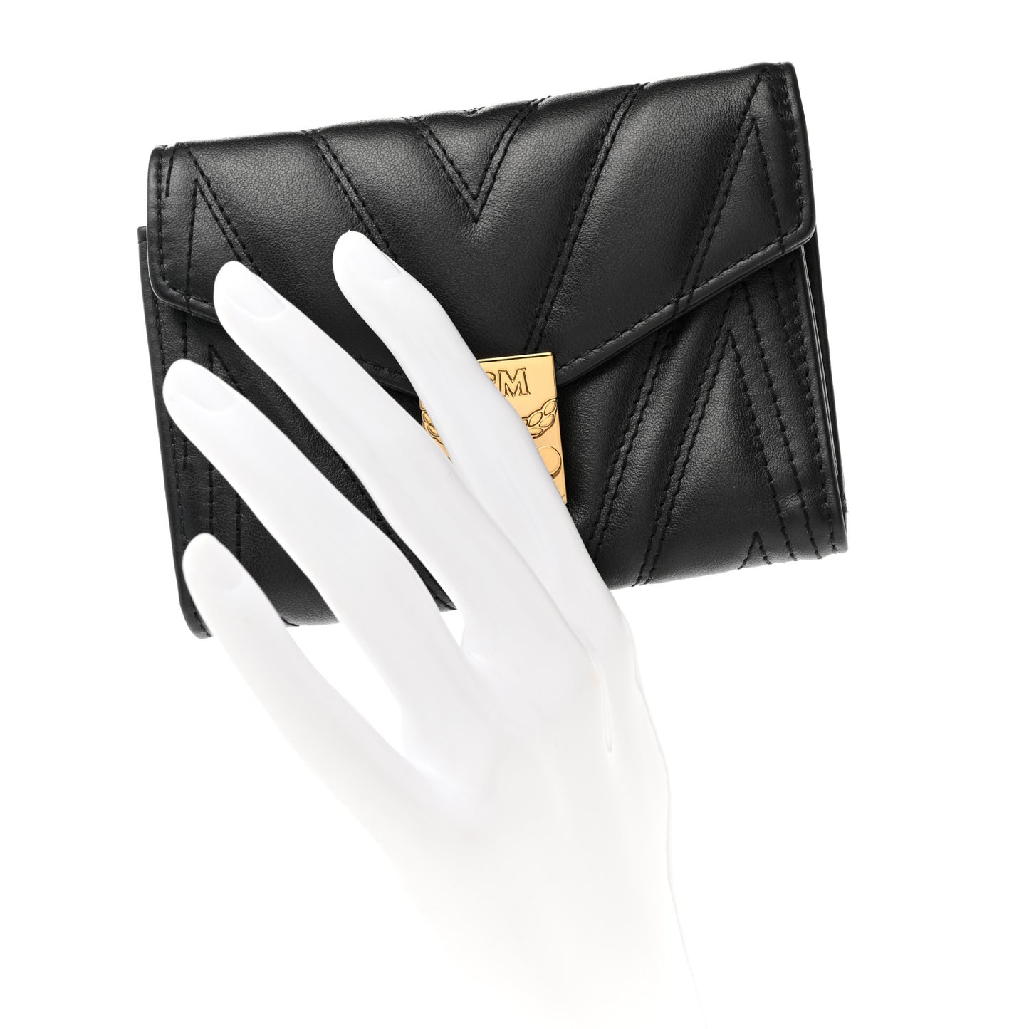 Calfskin Quilted Compact Wallet Black