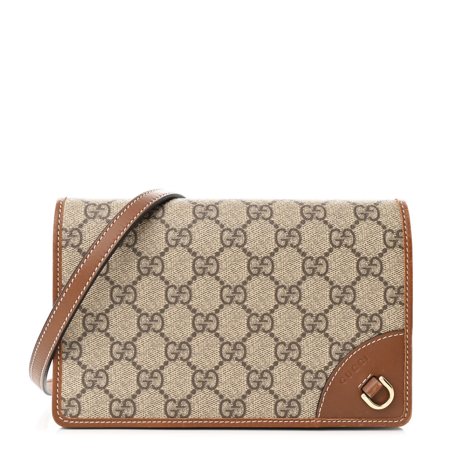 Gucci GG Supreme Monogram Textured Calfskin Emblem Super Mini Shoulder Bag Beige Dark Brown 1 of 12