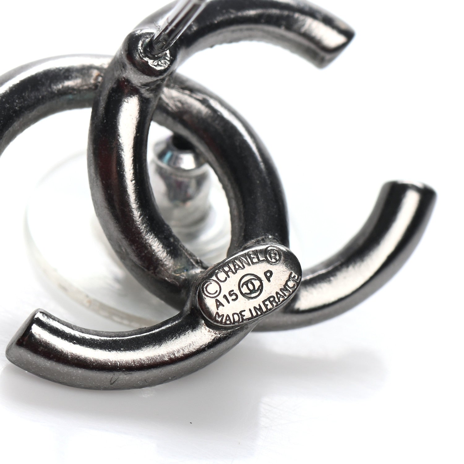 Chanel Crystal Baguette CC Earrings Ruthenium 4 of 4