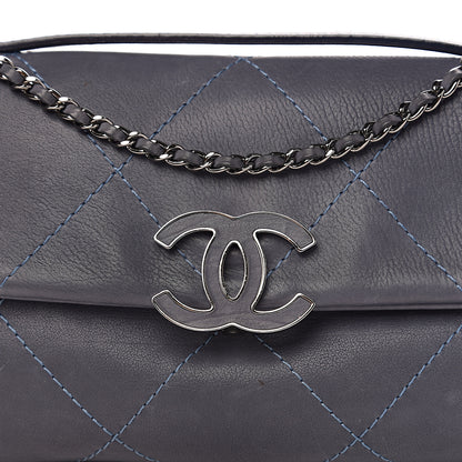 Chanel Washed Calfskin Diamond Stitch Hamptons Clutch With Chain Blue 12 of 13