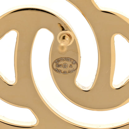 Chanel Metal Enamel CC Earrings Gold White 4 of 4