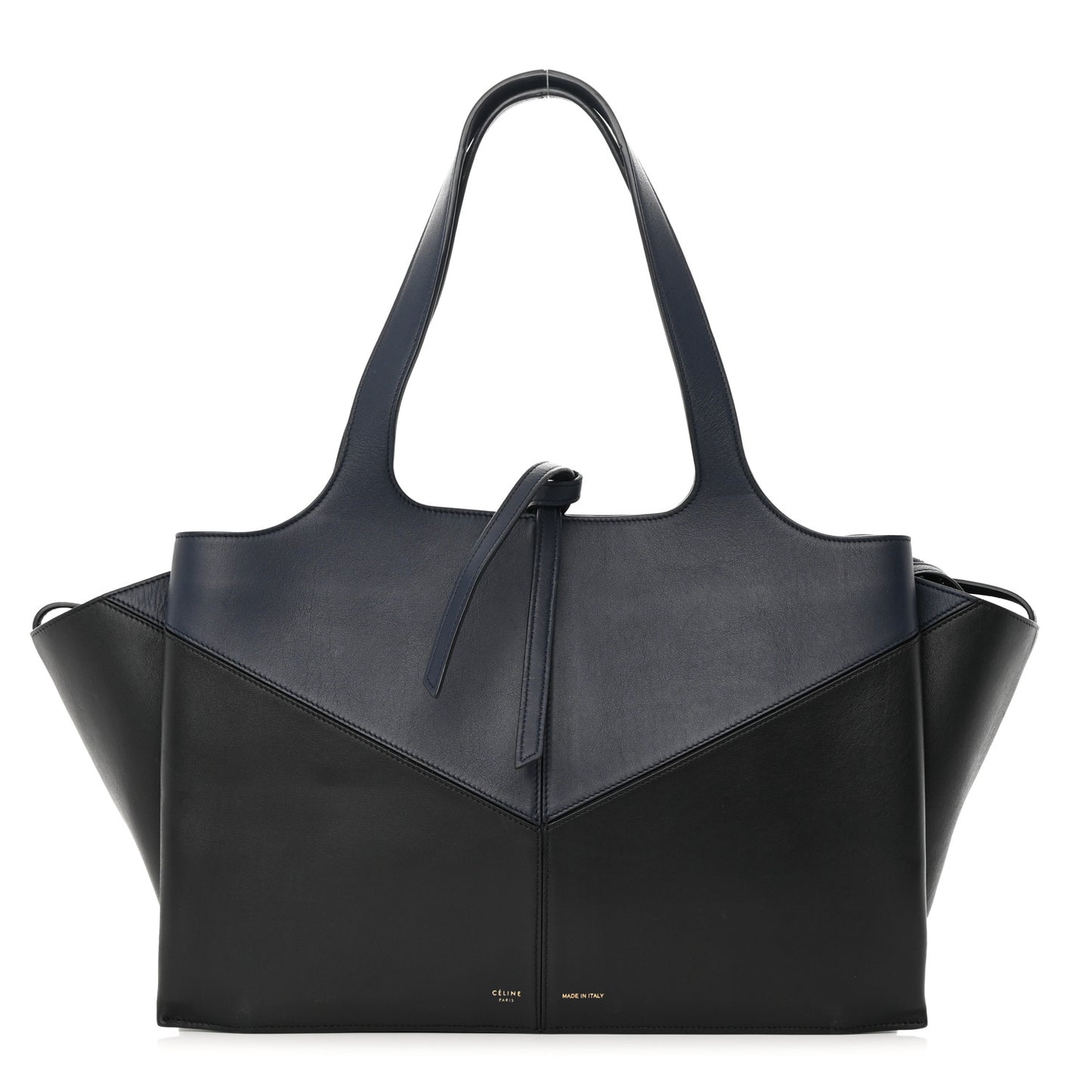 Smooth Calfskin Bi-Color Medium Tri-Fold Bag Black Dark Sea