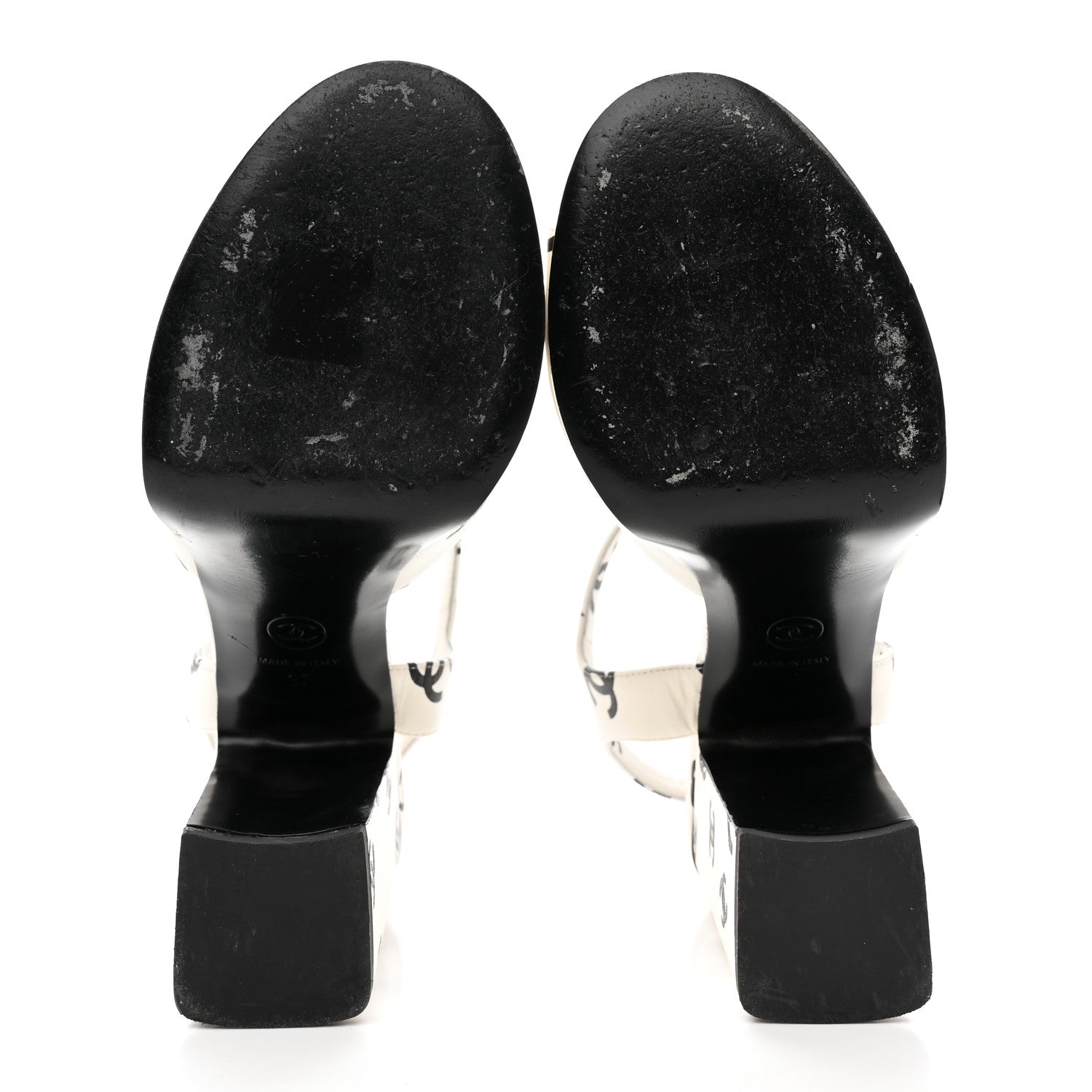 Chanel Printed Lambskin Coco Beach Platform Sandals 37 White Black 5 of 15