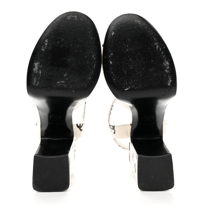 Chanel Printed Lambskin Coco Beach Platform Sandals 37 White Black 5 of 15
