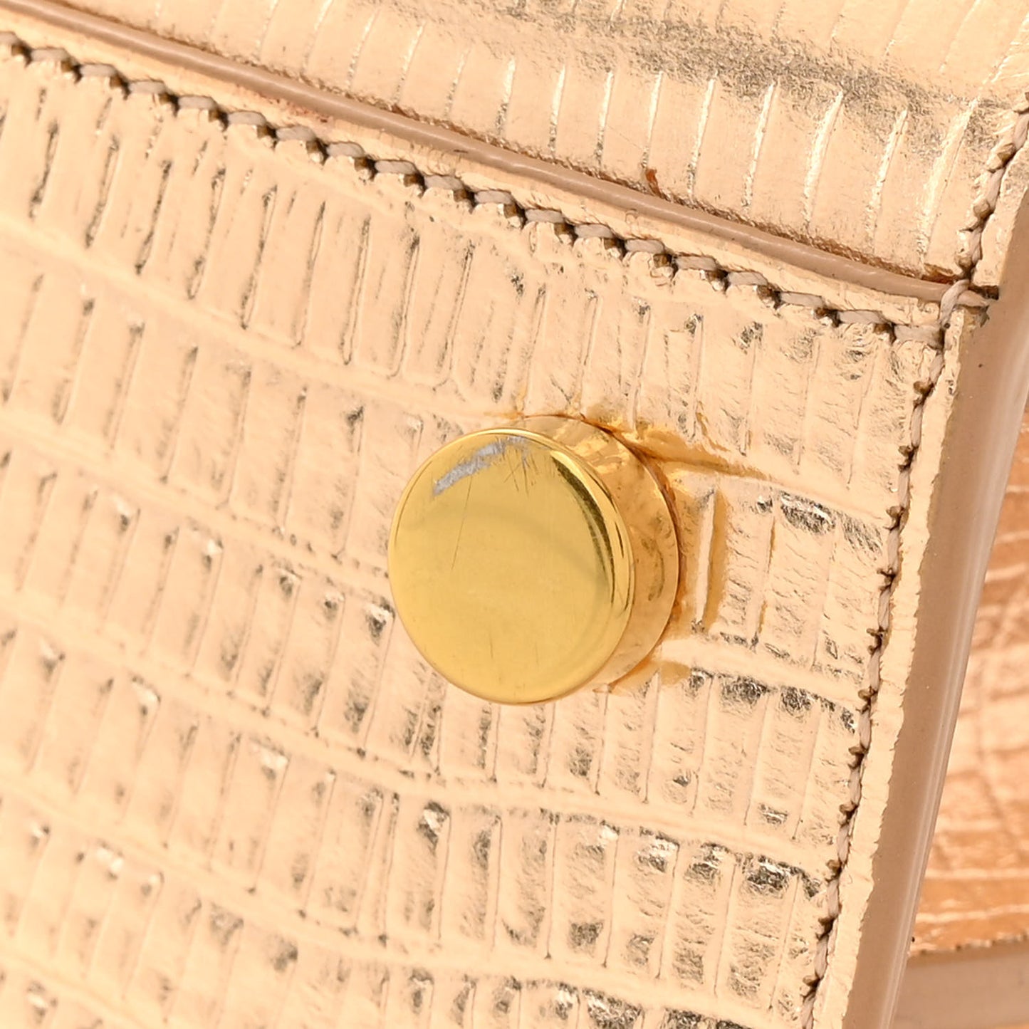 Metallic Calfskin Lizard Embossed Nano Sac De Jour Gold