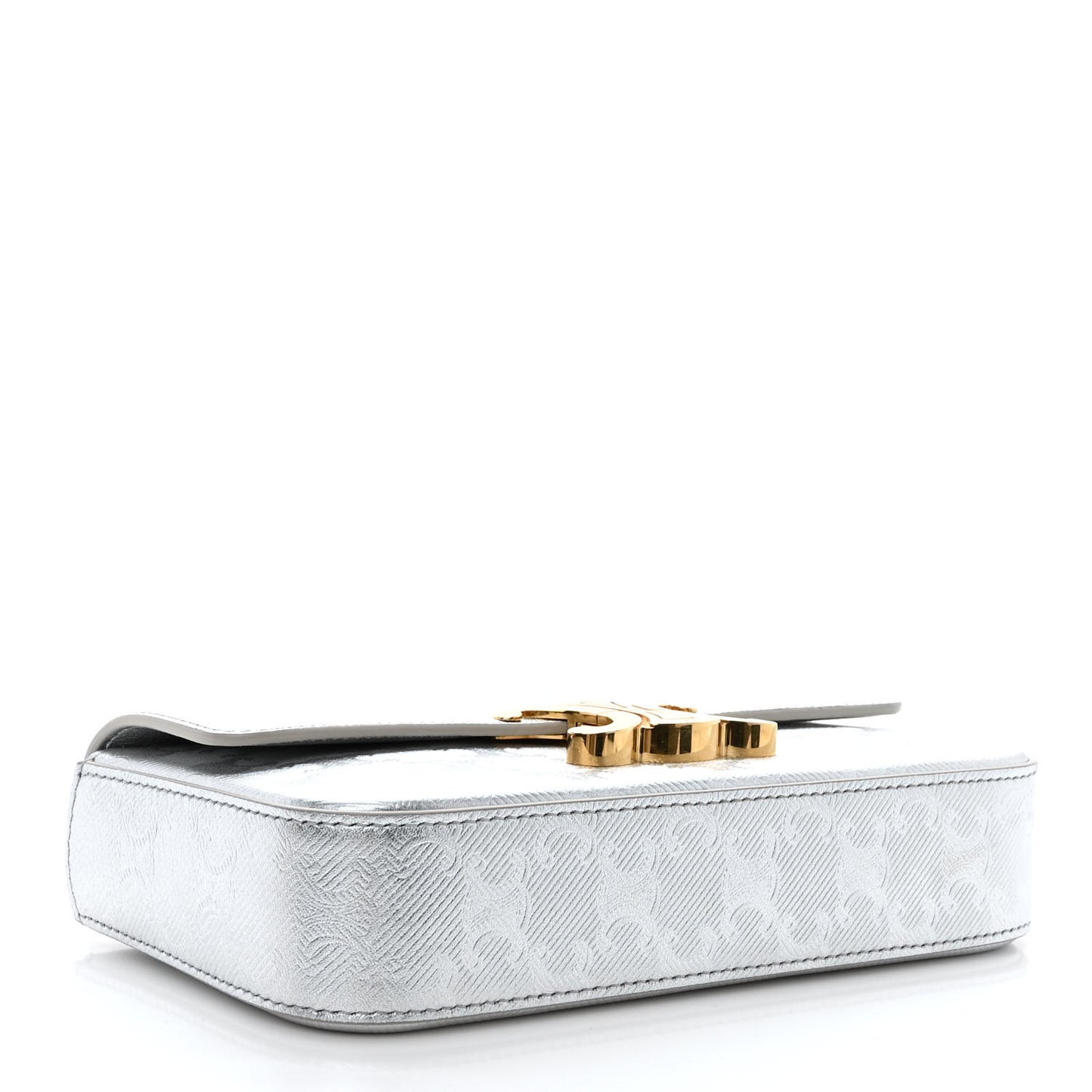Laminated Calfskin Triomphe Embossed Claude Chain Shoulder Bag Silver