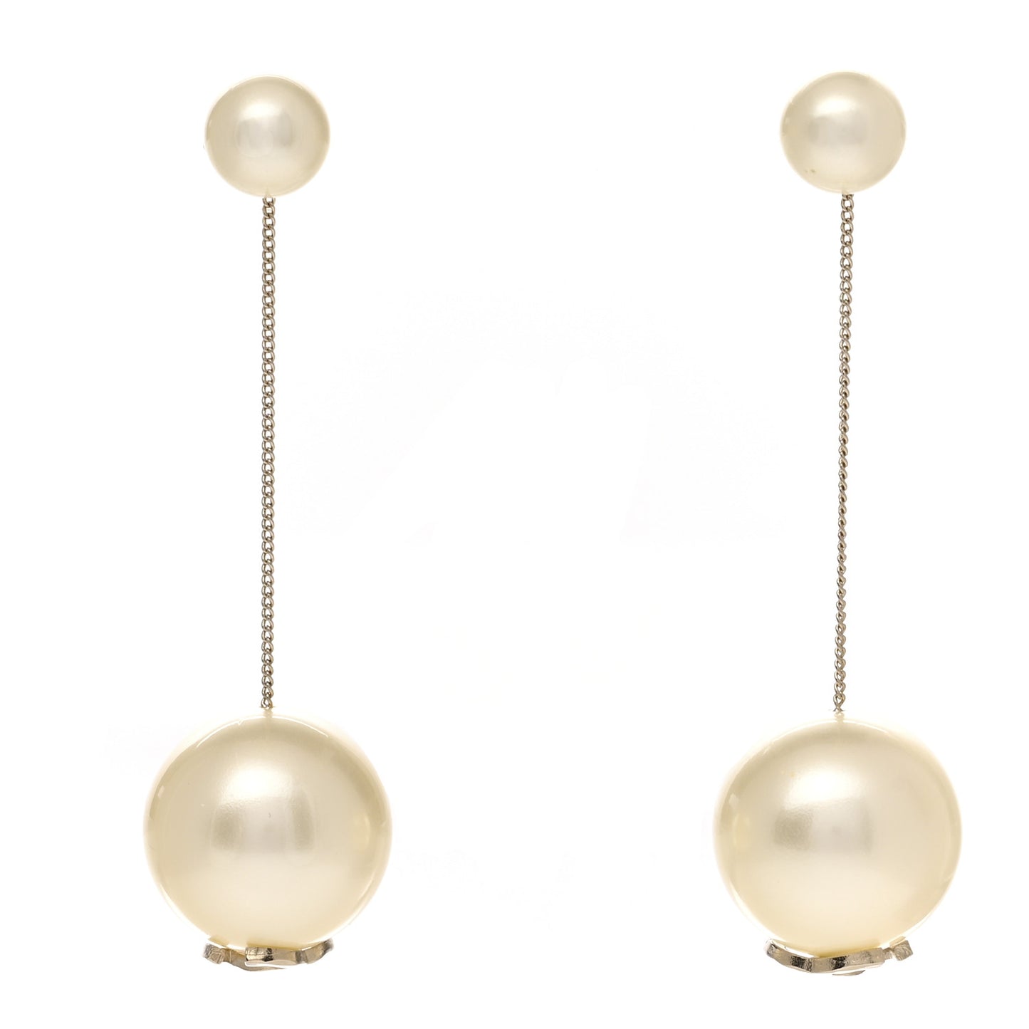 Pearl CC Chain Drop Earrings Gold