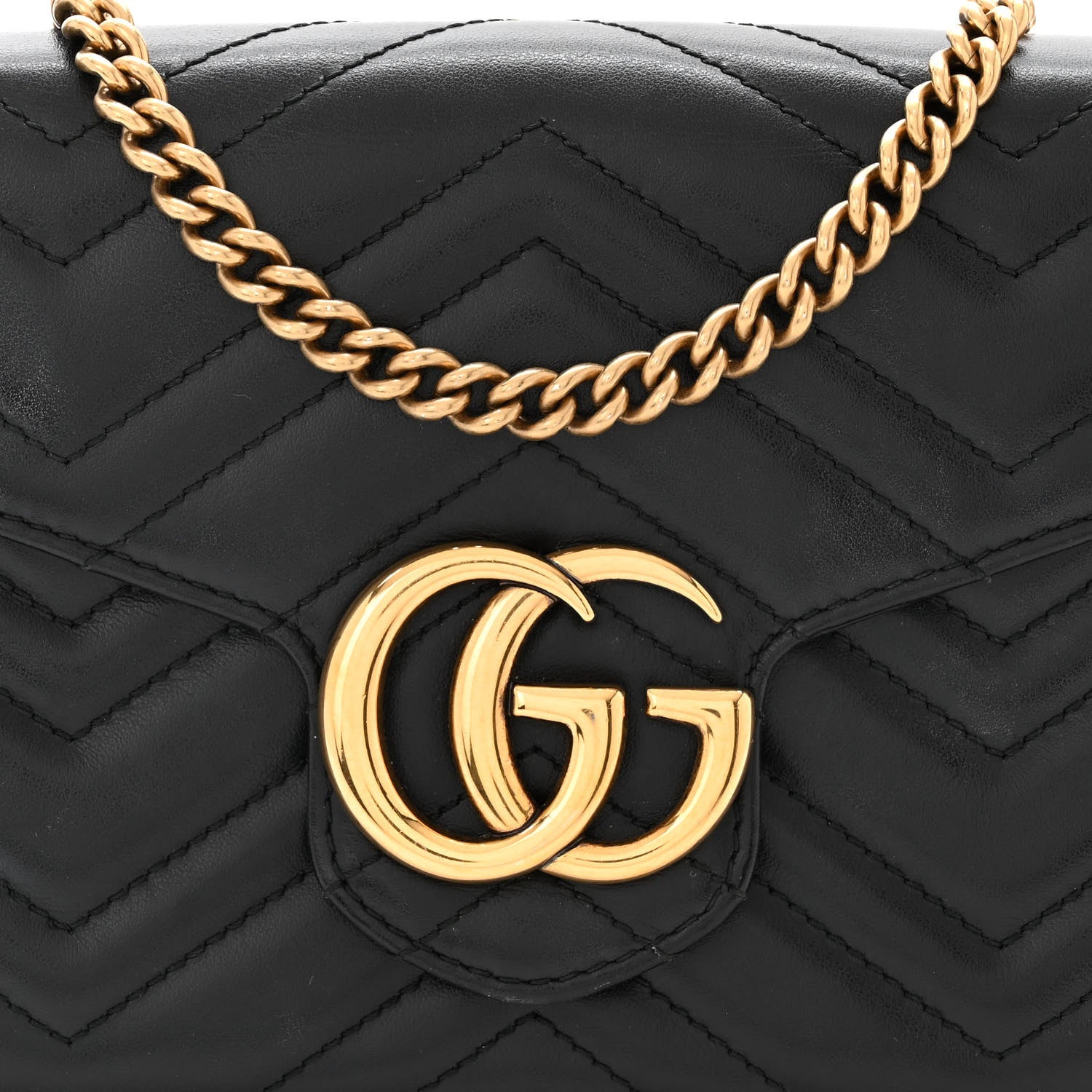 Gucci Calfskin Matelasse GG Marmont Chain Wallet Black 10 of 13