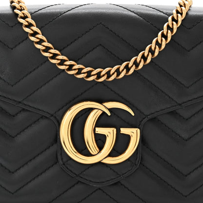Gucci Calfskin Matelasse GG Marmont Chain Wallet Black 10 of 13
