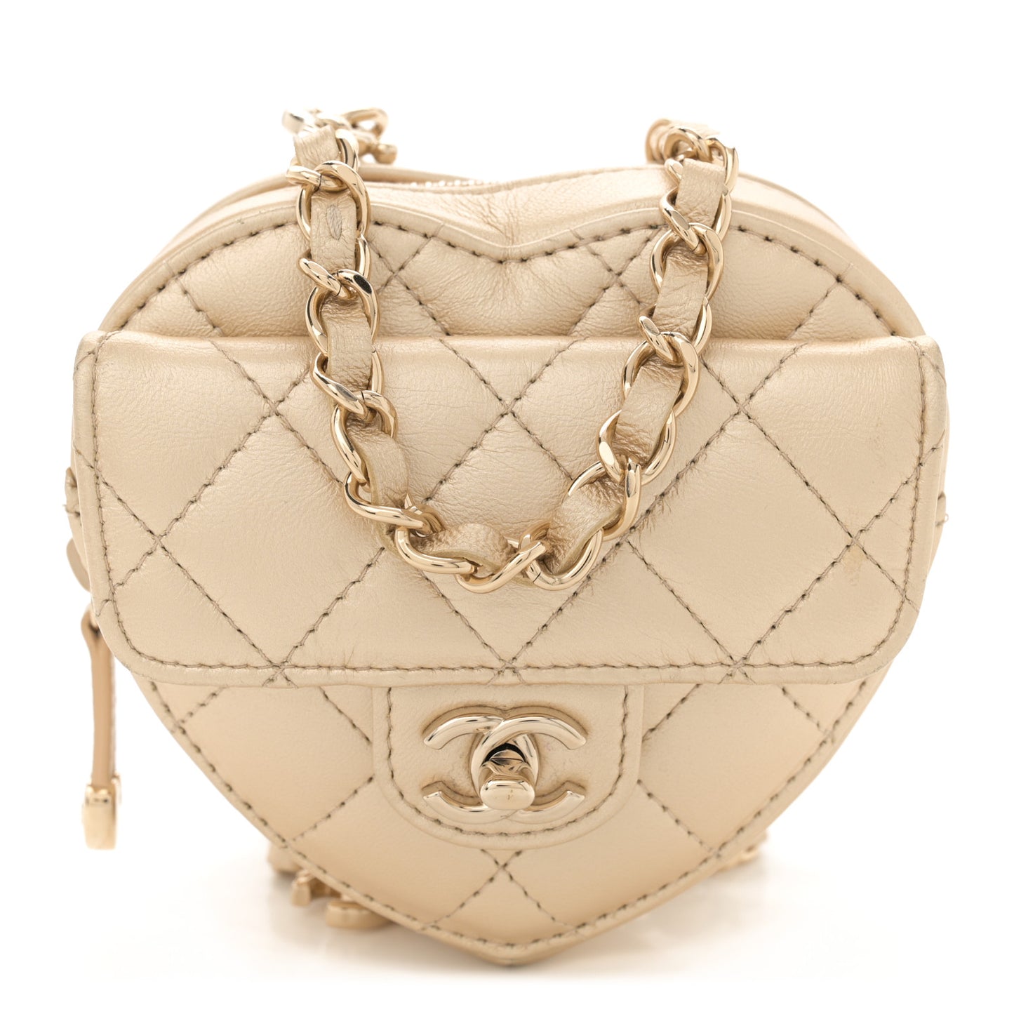 Metallic Lambskin Quilted CC In Love Heart Waist Belt Bag With Chain Gold
