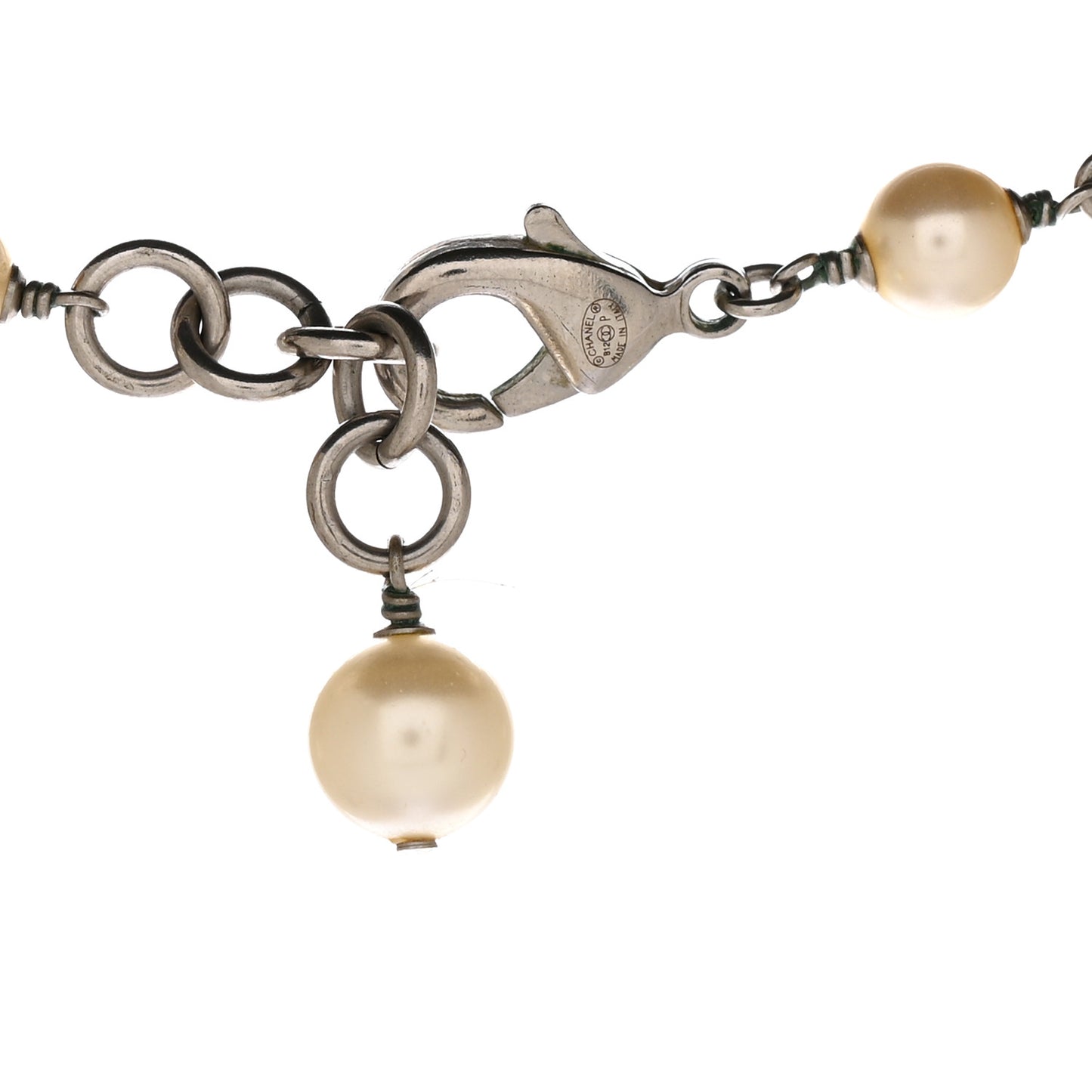 Pearl Beaded Star CC Long Necklace Silver