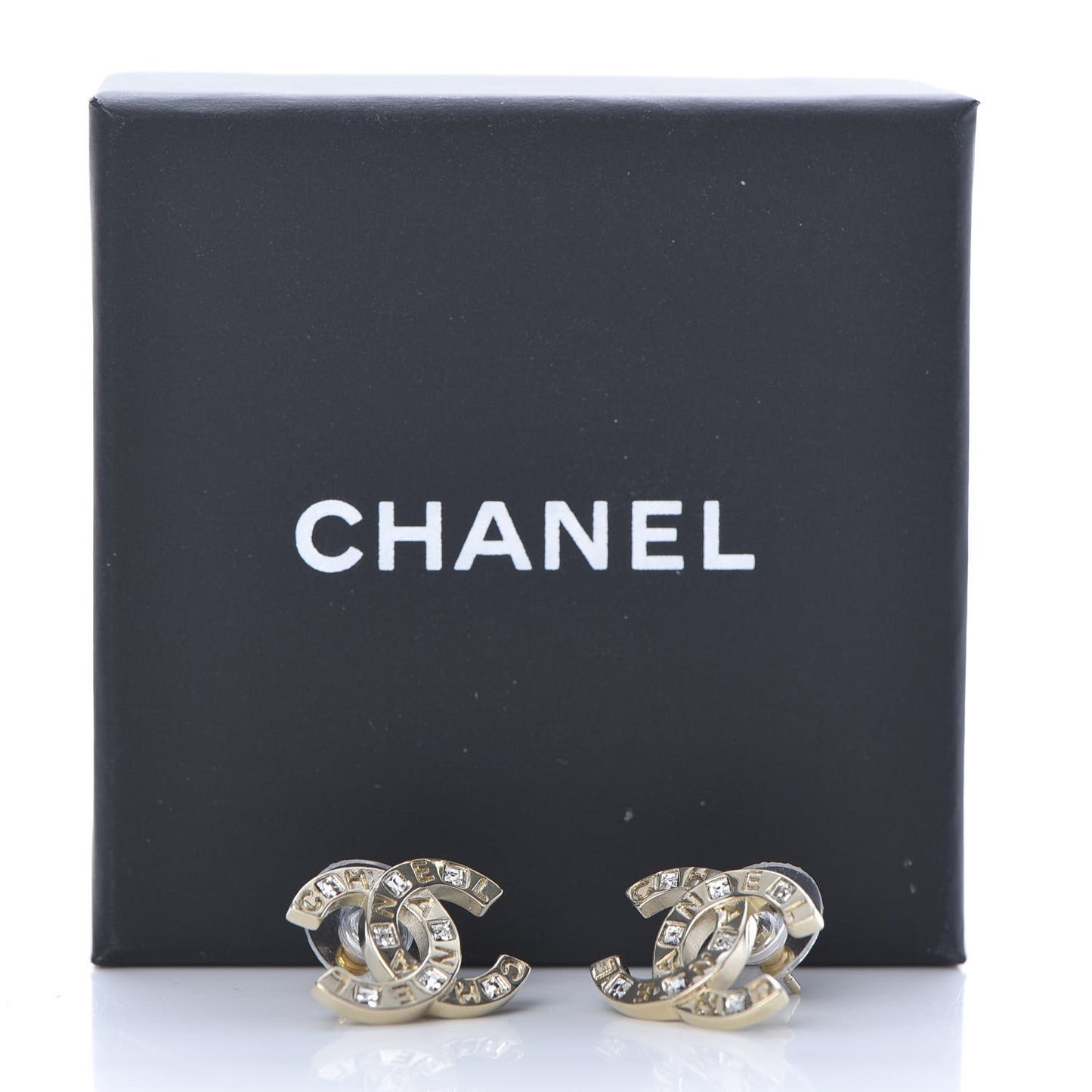 Crystal Metal CC Paris Button Stud Earrings Gold