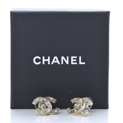 Chanel Crystal Metal CC Paris Button Stud Earrings Gold 5 of 5