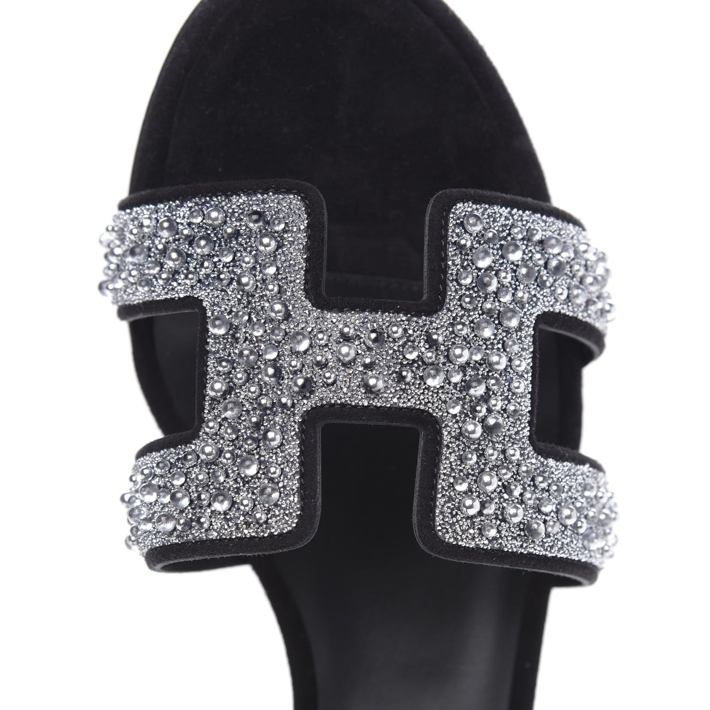 Suede Goatskin Crystal Oasis Sandals 38 Gris Argente Black
