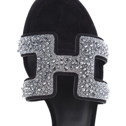 Hermes Suede Goatskin Crystal Oasis Sandals 38 Gris Argente Black 8 of 9