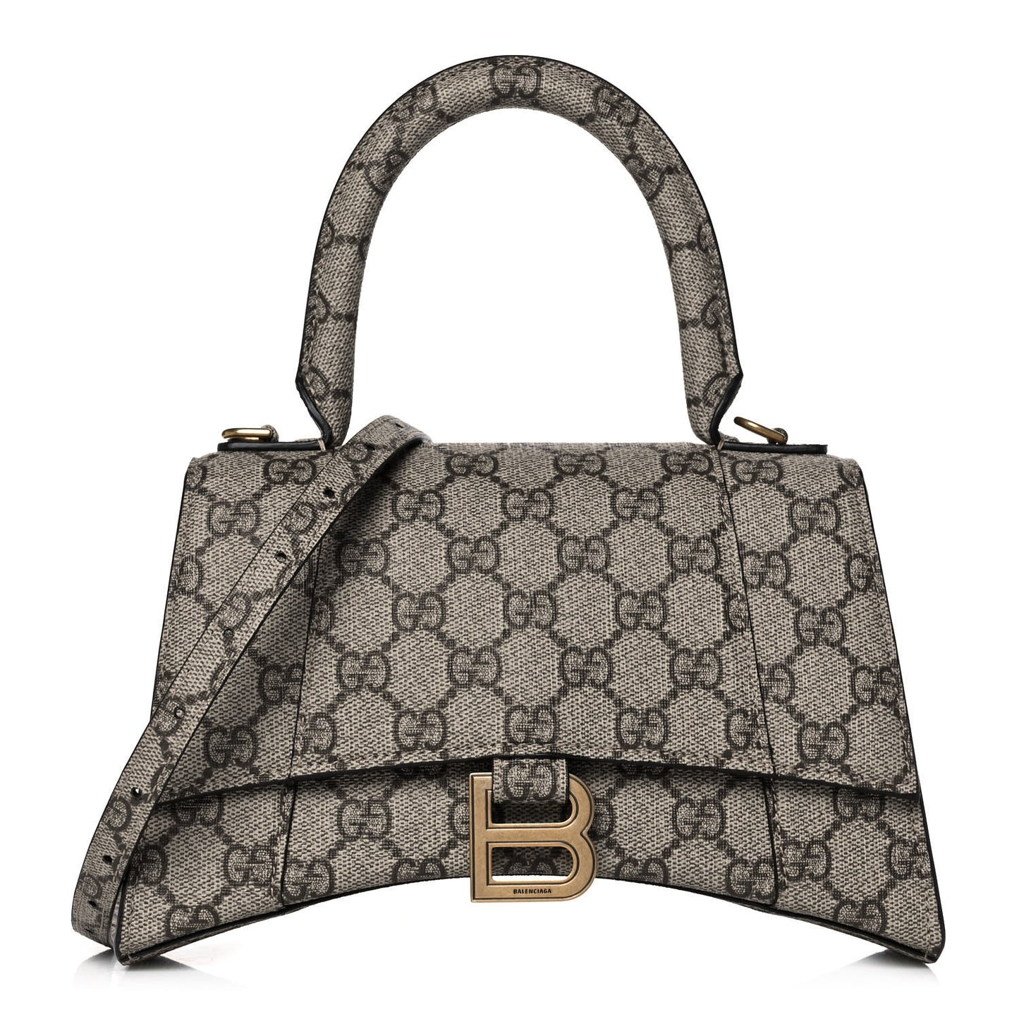 X GUCCI GG Supreme Monogram Small Hourglass Top Handle Bag Beige Ebony