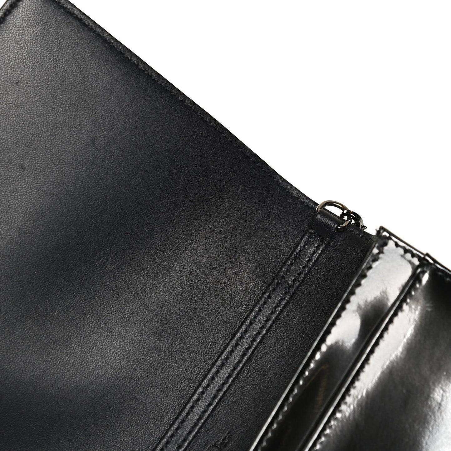 Metallic Patent Micro-Cannage Diorama Wallet on Chain Pouch Onyx Black