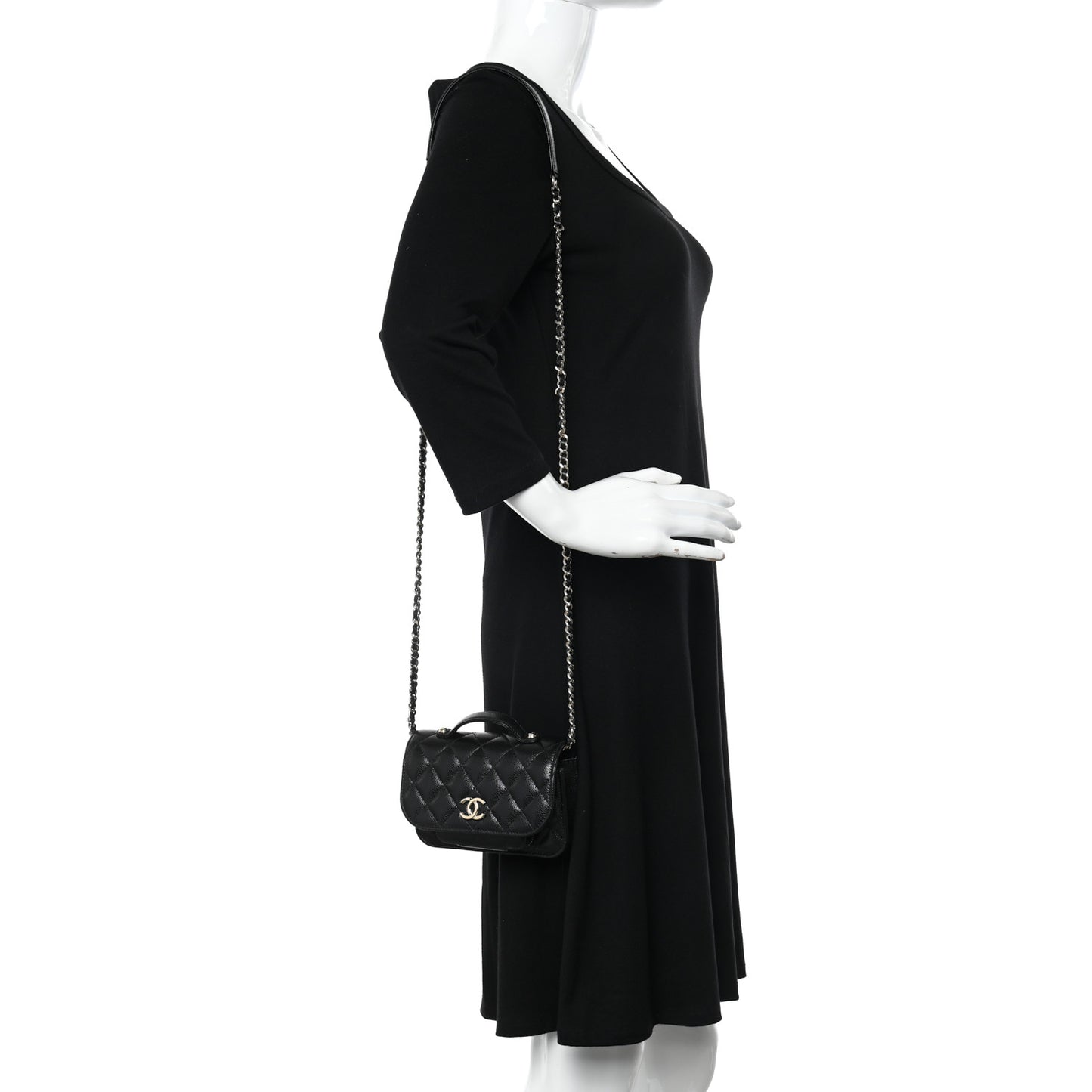 Caviar Quilted Business Affinity Clutch With Chain Black