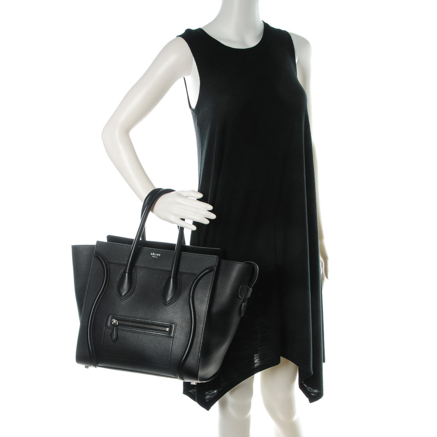 Celine Drummed Calfskin Mini Luggage Black 2 of 8