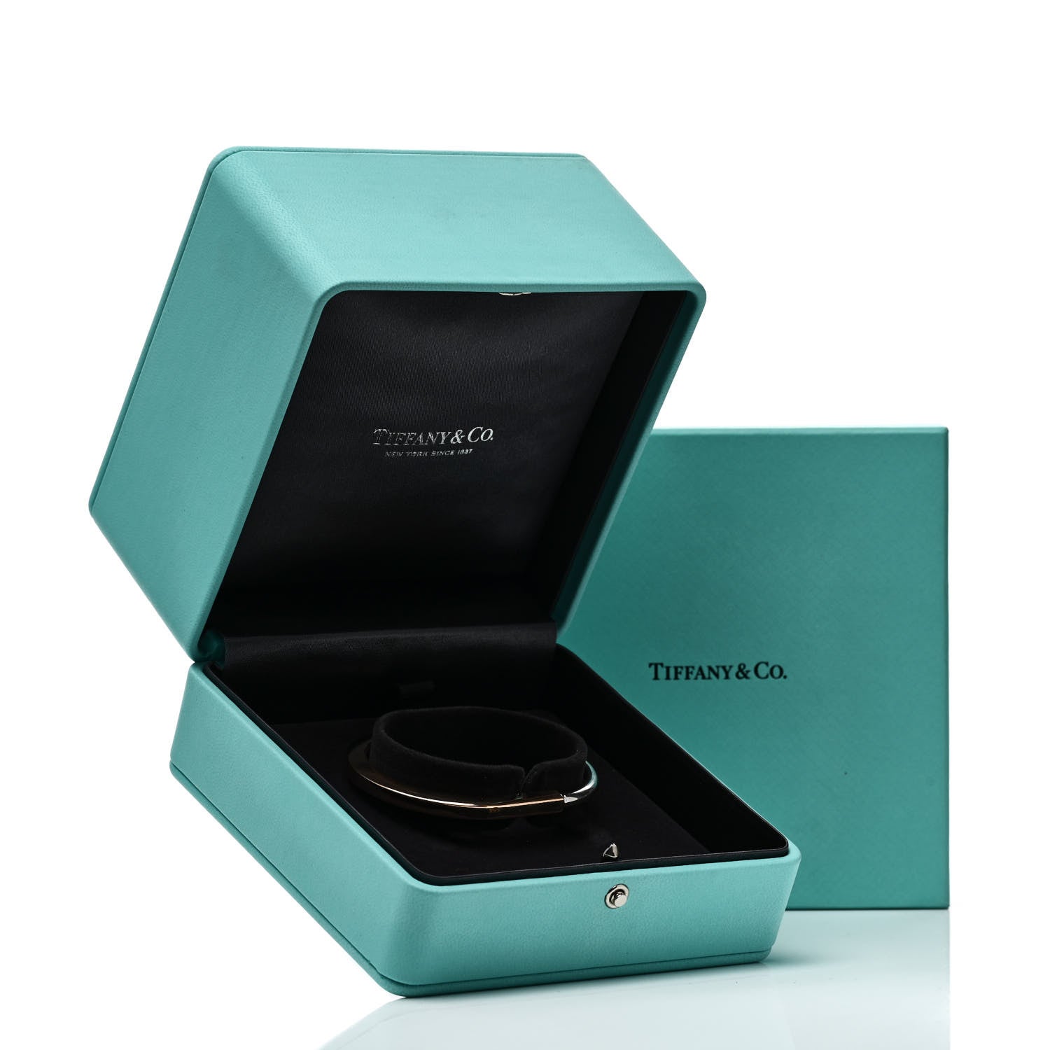 Tiffany 18K Rose White Gold Tiffany Lock Bangle Bracelet 4 of 4