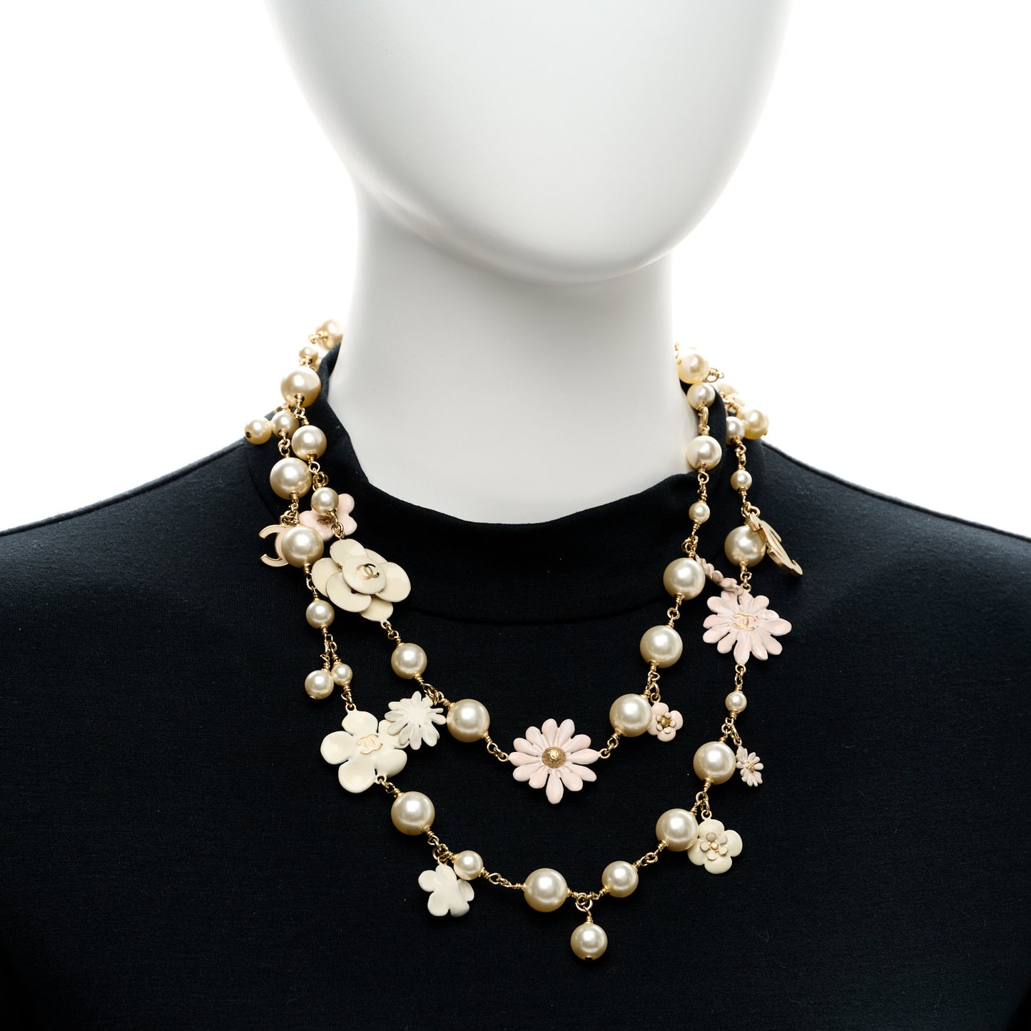 Pearl Enamel CC Camellia Necklace White Gold