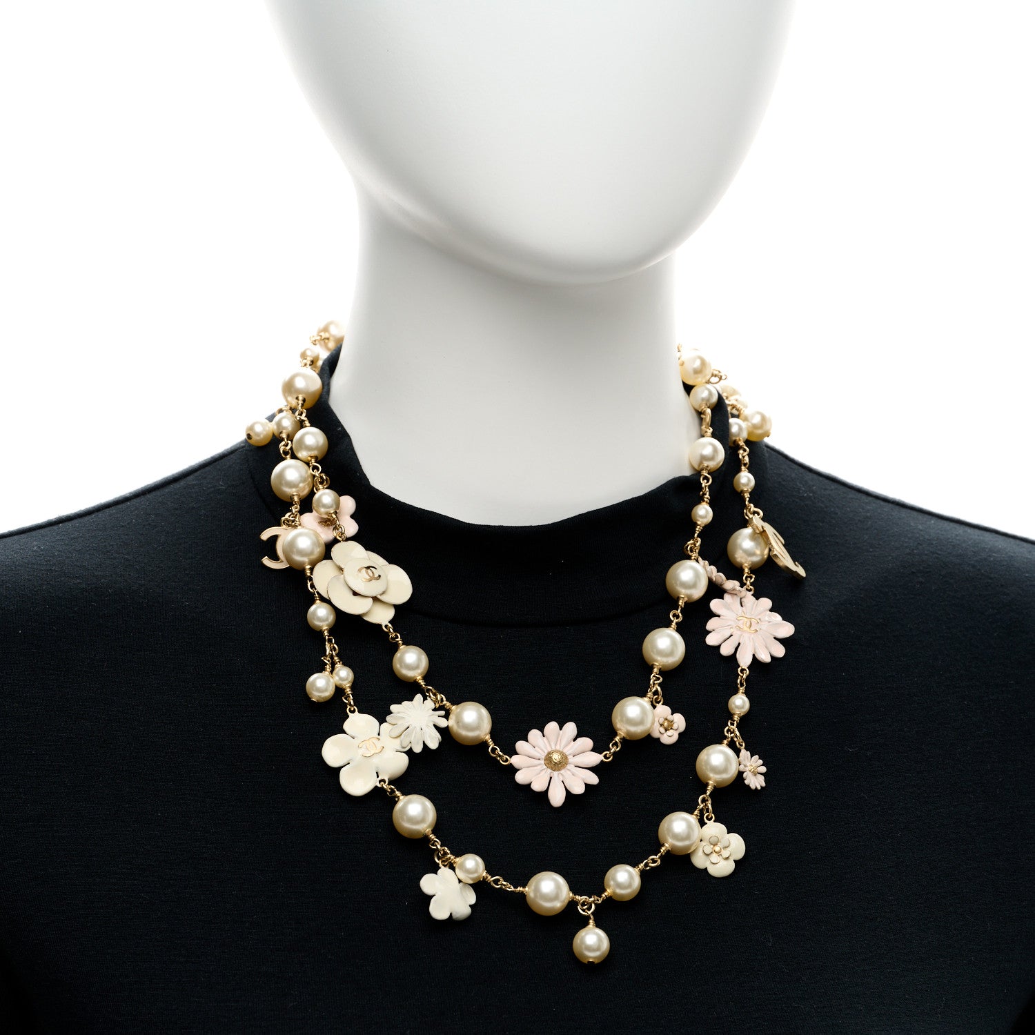 Chanel Pearl Enamel CC Camellia Necklace White Gold 2 of 6