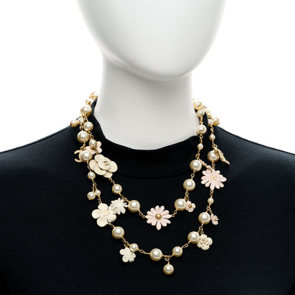 Chanel Pearl Enamel CC Camellia Necklace White Gold 2 of 6