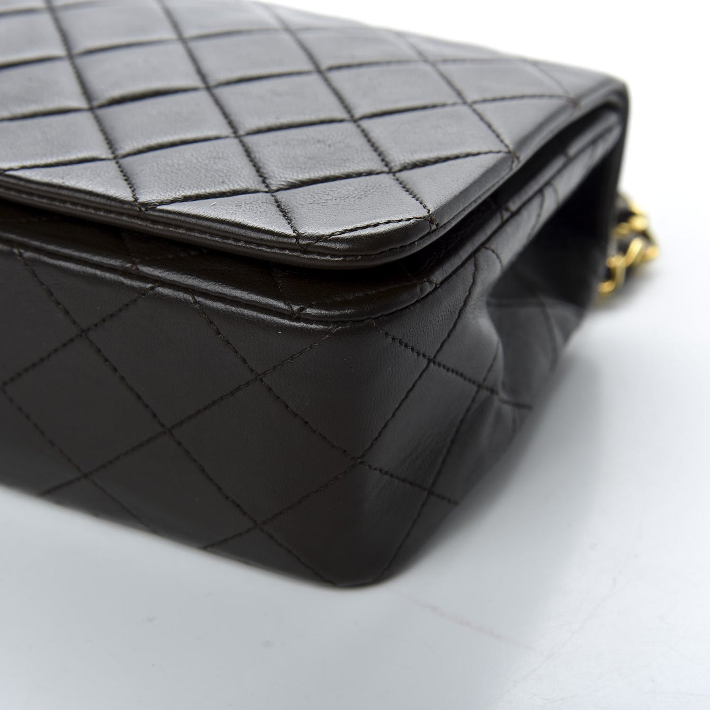 Lambskin Quilted Small Single Flap Bag Dark Brown