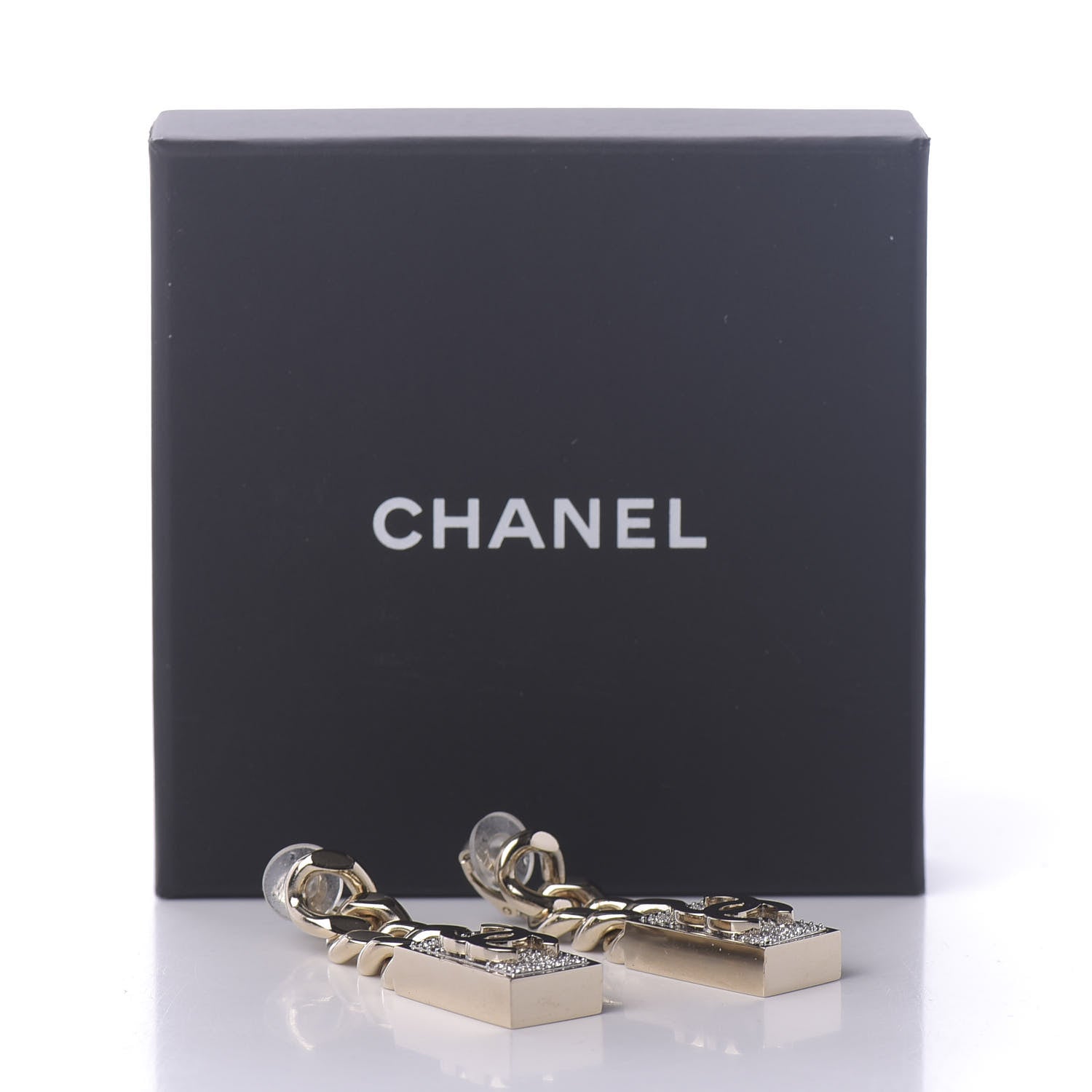 Chanel Crystal Dog Tag Charm Earrings Gold 5 of 5