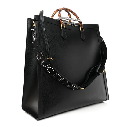 Gucci Textured Dollar Calfskin Stripe Studded Maxi Diana Tote Bag Black Multicolor 3 of 11