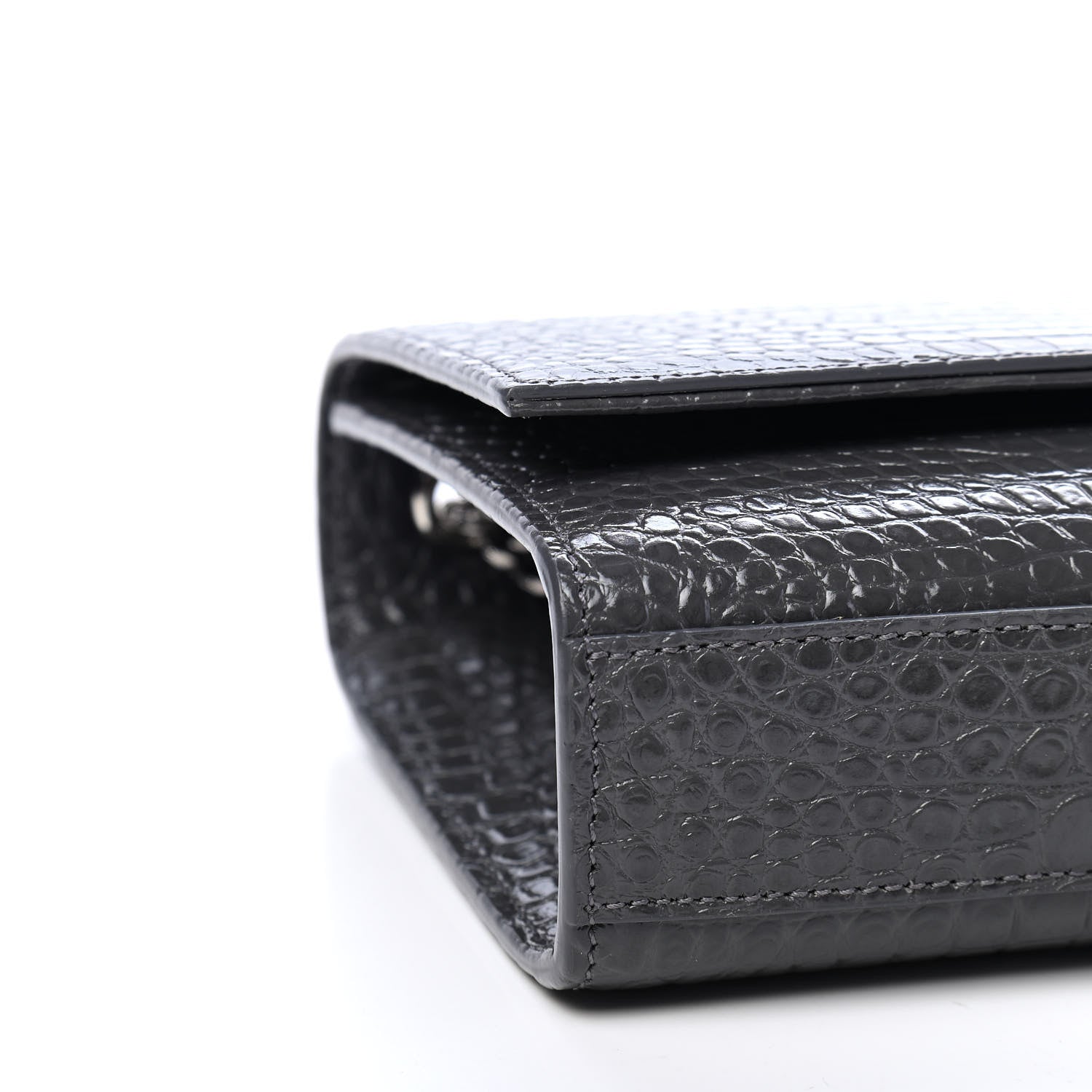 Saint Laurent Calfskin Crocodile Embossed Medium Classic Monogram Kate Tassel Satchel Storm 8 of 9