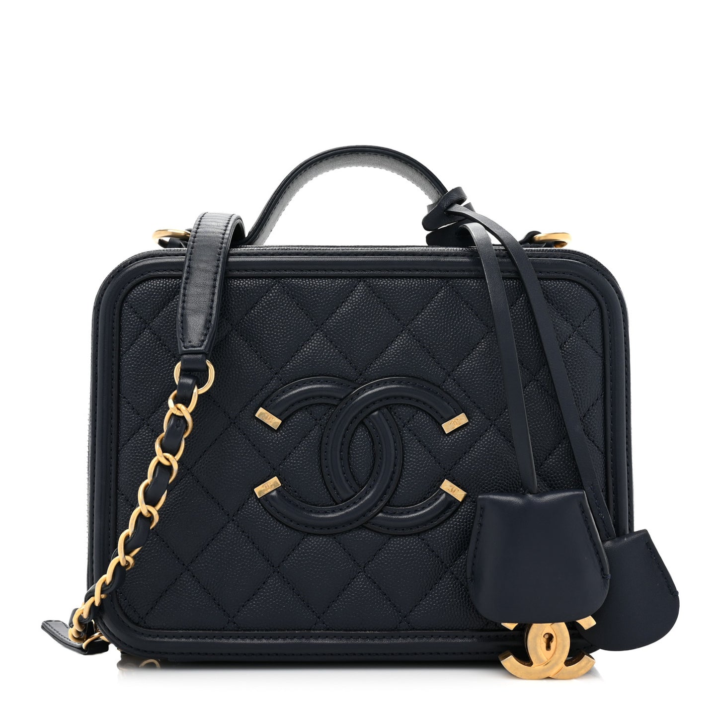 Caviar Quilted Medium CC Filigree Vanity Case Navy