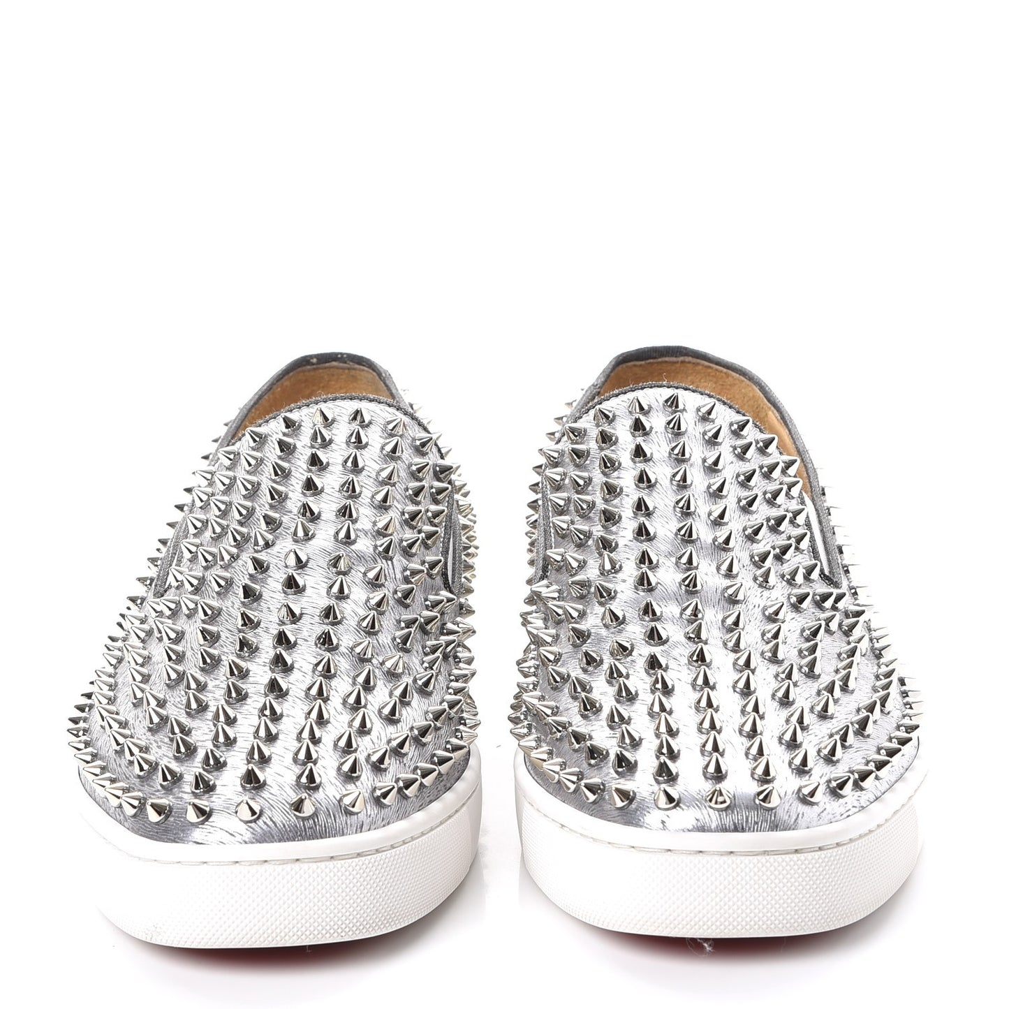 Mens Metallic Calfskin Spikes Roller Boat Flat 44.5 Silver