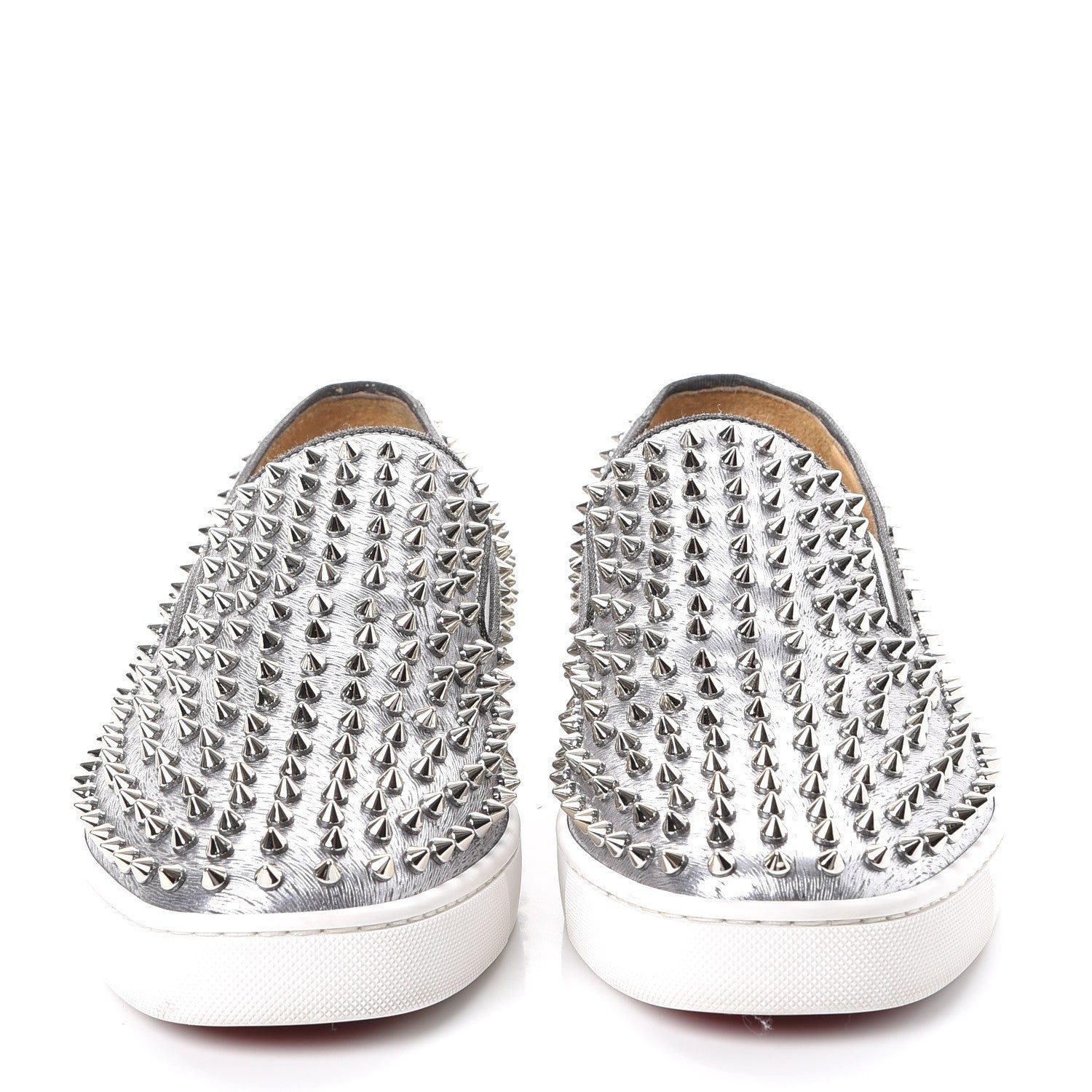 Christian Louboutin Mens Metallic Calfskin Spikes Roller Boat Flat 44.5 Silver 2 of 8