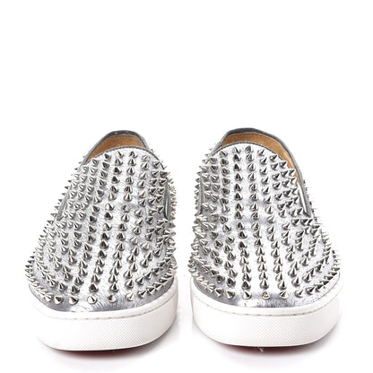 Christian Louboutin Mens Metallic Calfskin Spikes Roller Boat Flat 44.5 Silver 2 of 8