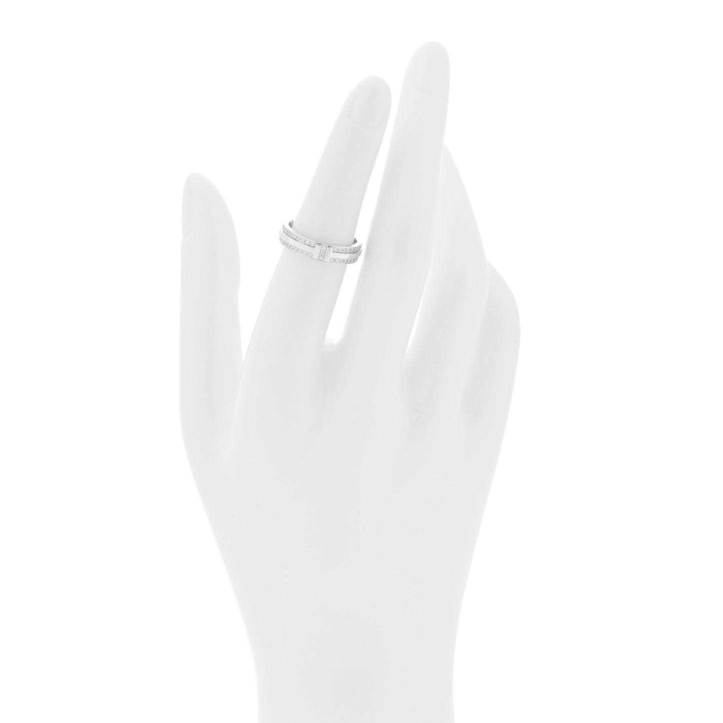18K White Gold Diamond Narrow T Two Pave Ring 50 5.5