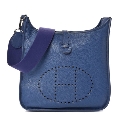 Hermes Taurillon Clemence Evelyne II PM Bleu Brighton 1 of 11