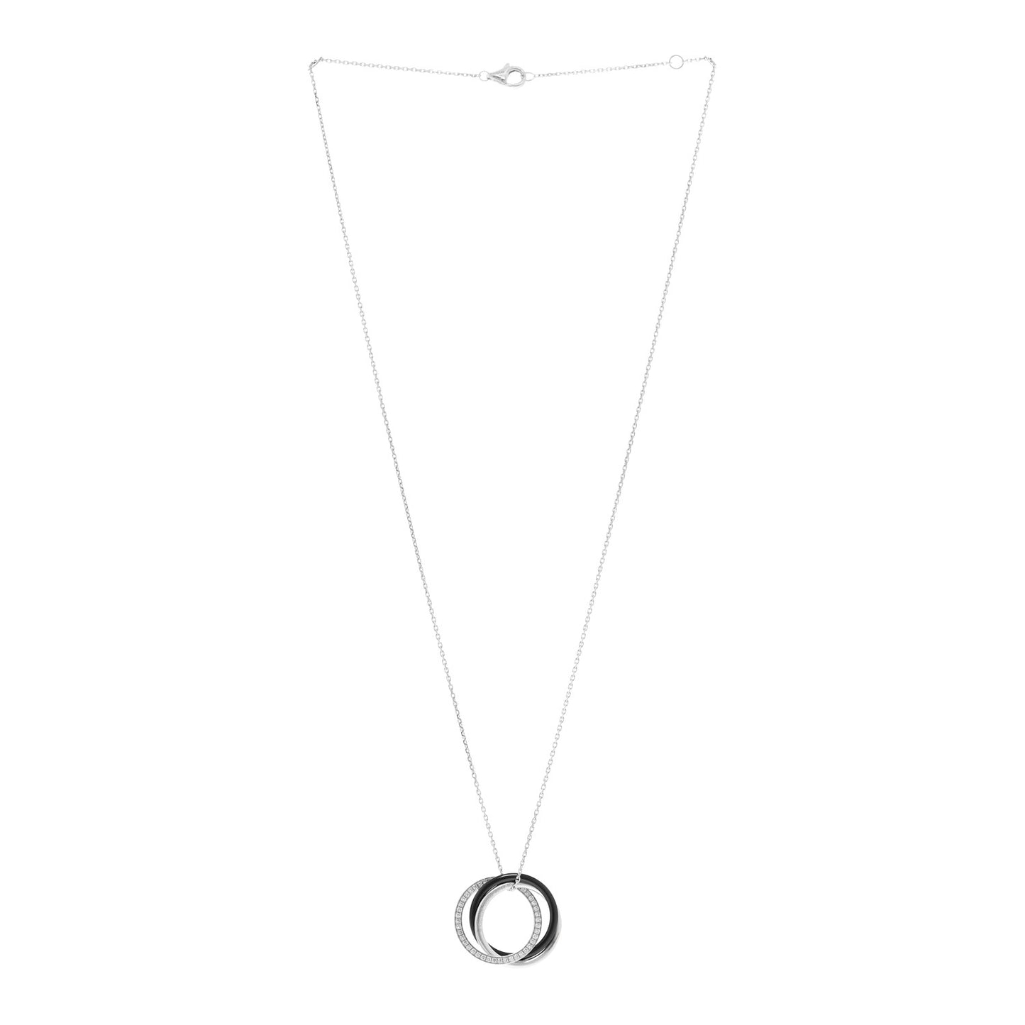 18K White Gold Palladium Black Ceramic Diamond Trinity Pendant Necklace