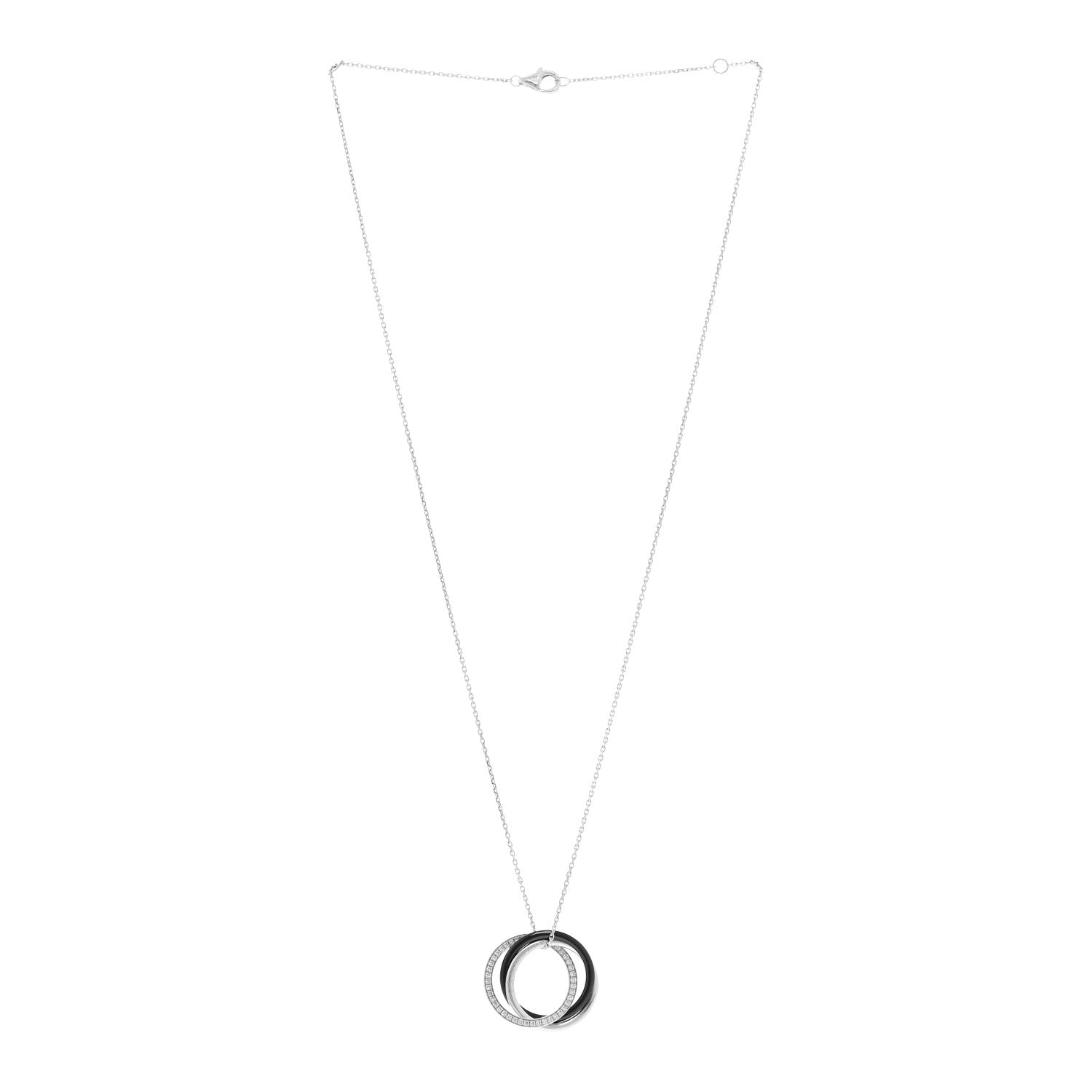 Cartier 18K White Gold Palladium Black Ceramic Diamond Trinity Pendant Necklace 3 of 5