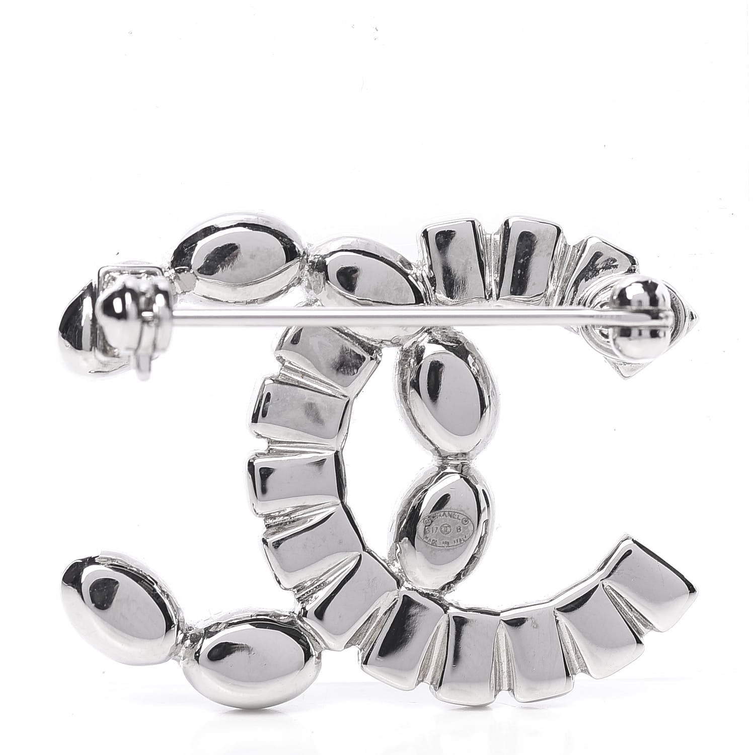 Chanel Baguette Crystal CC Brooch Silver Black 3 of 5