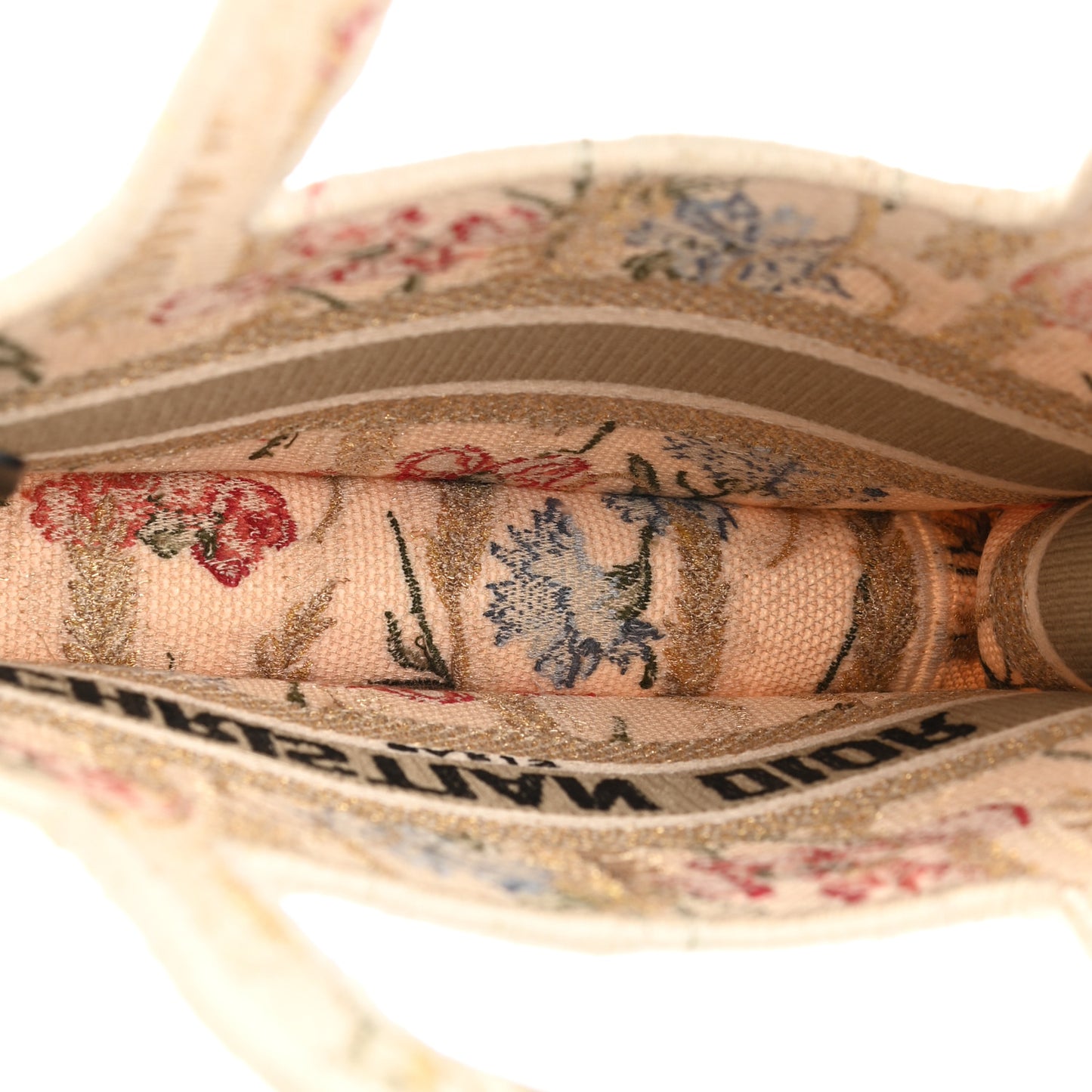 Canvas Embroidered Hibiscus Printed Mini Book Tote Beige Multicolor