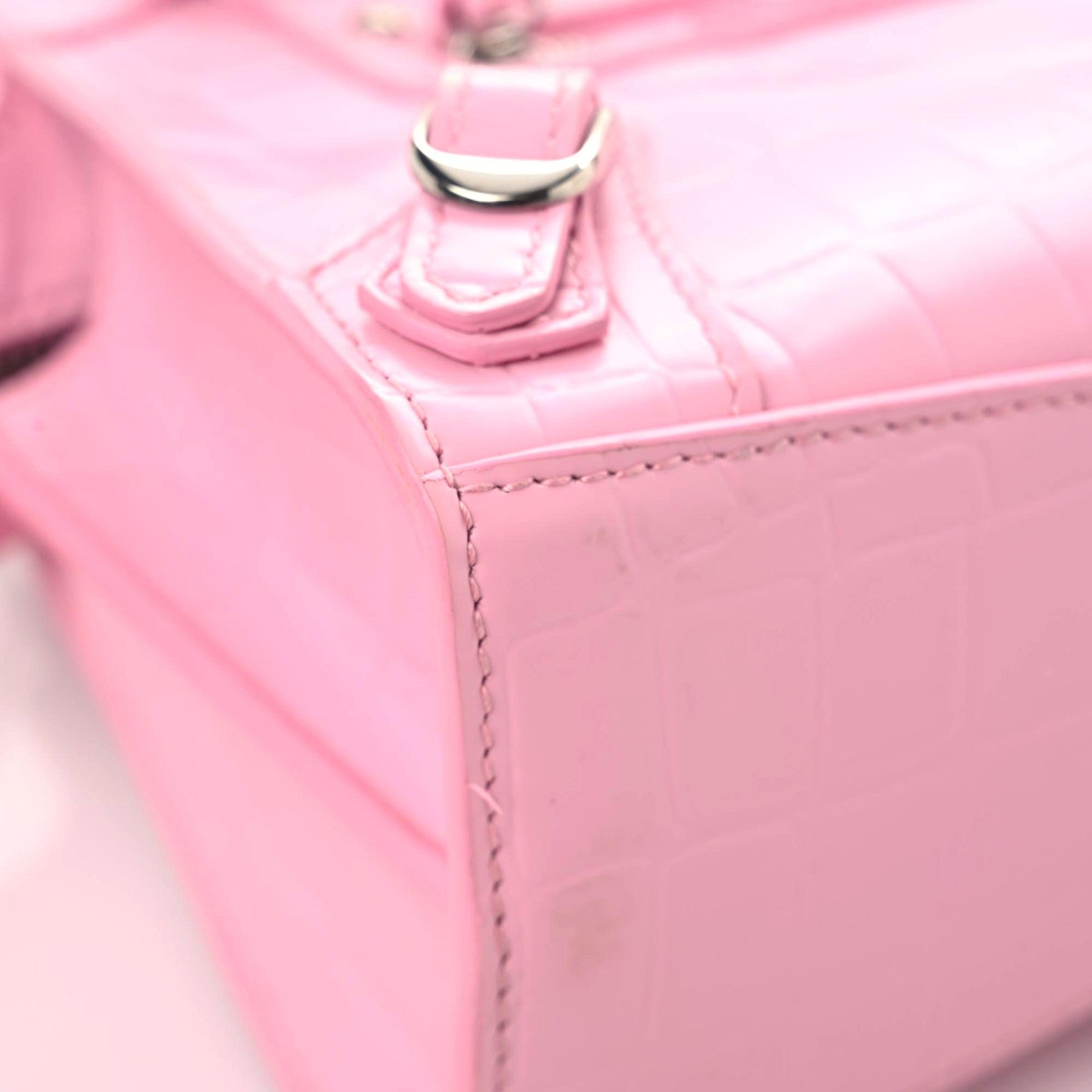 Balenciaga Semi Shiny Calfskin Crocodile Embossed Neo Classic Silver Hardware Mini City Pink 5 of 22
