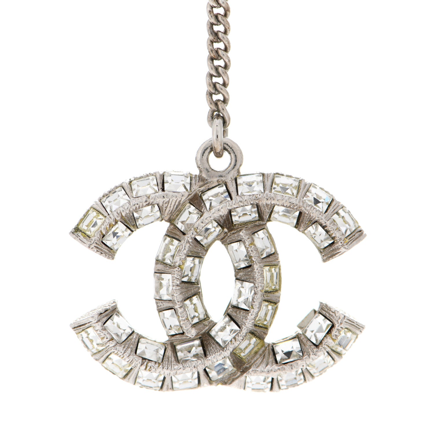 Chanel Baguette Crystal CC Drop Earrings Silver 4 of 5