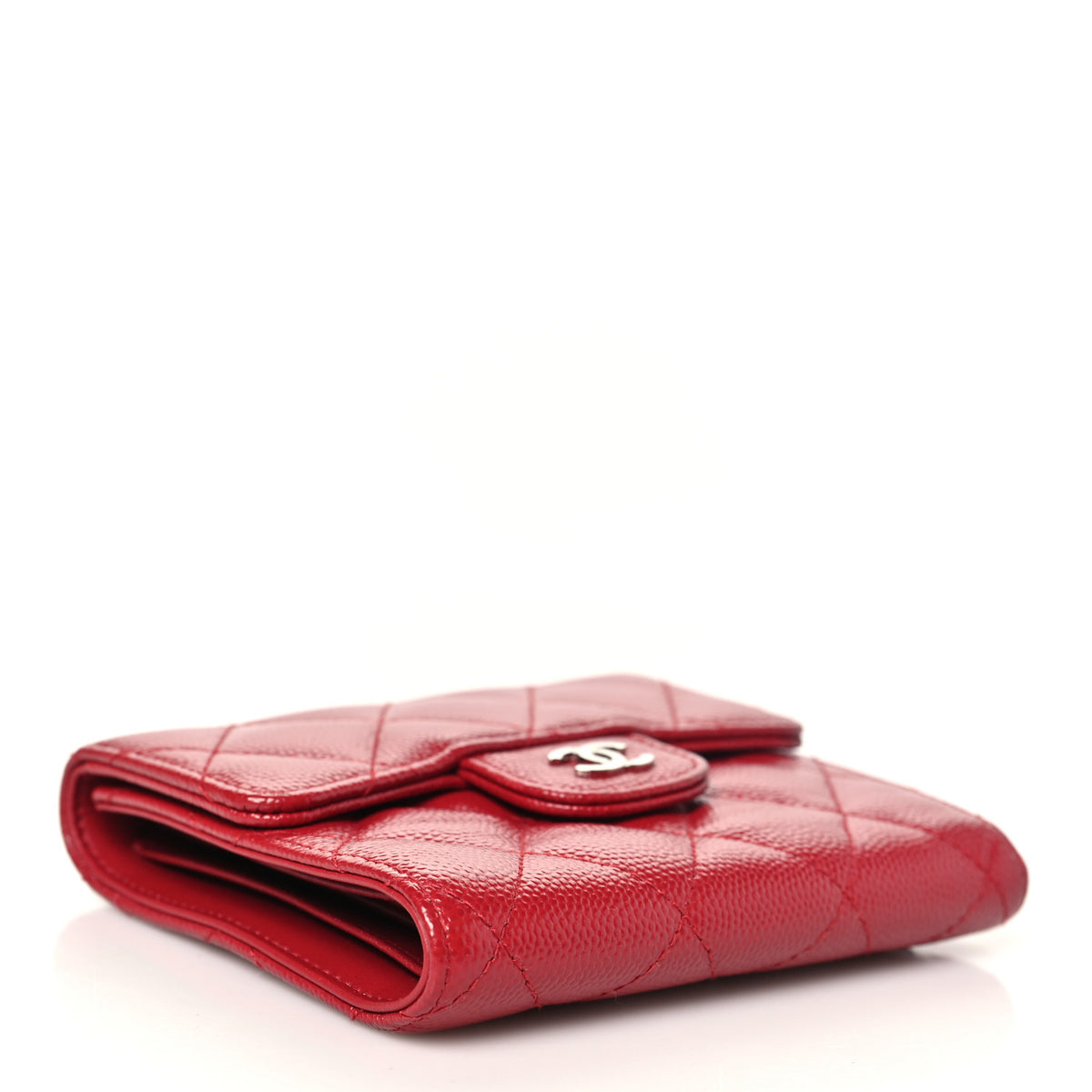 Caviar Quilted Compact Flap Wallet Dark Red